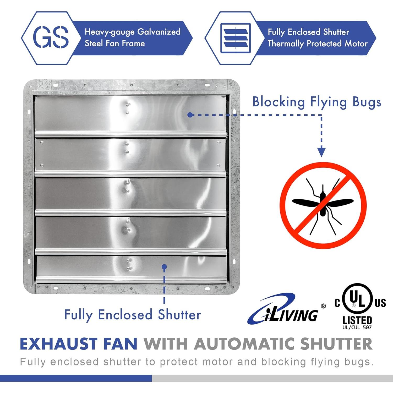 Ventilador de Escape iLiving 18" y 12" Montado en Pared