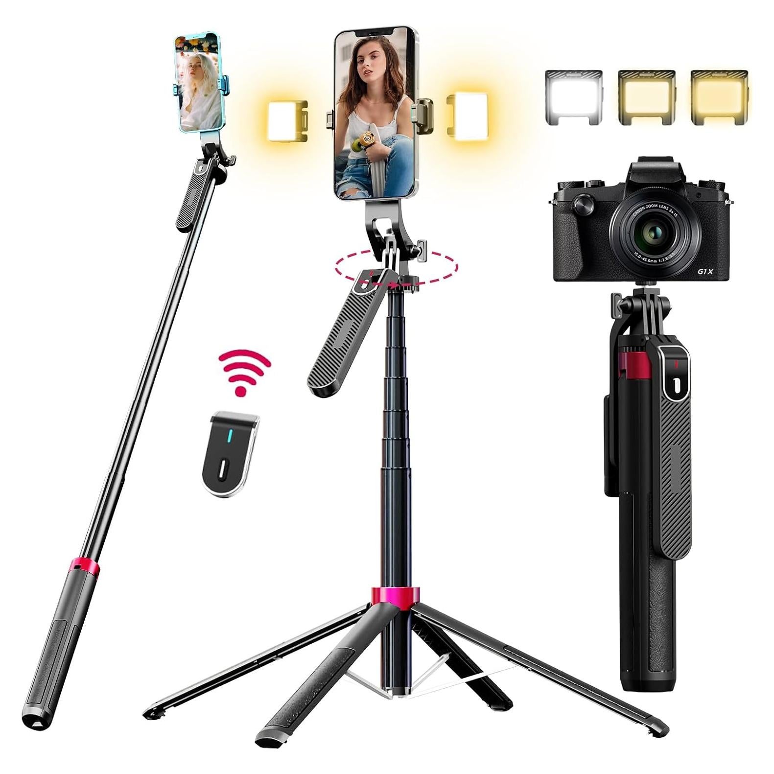 Palo de Selfie WOVTE 62" con Luces y Control Remoto - Trípode