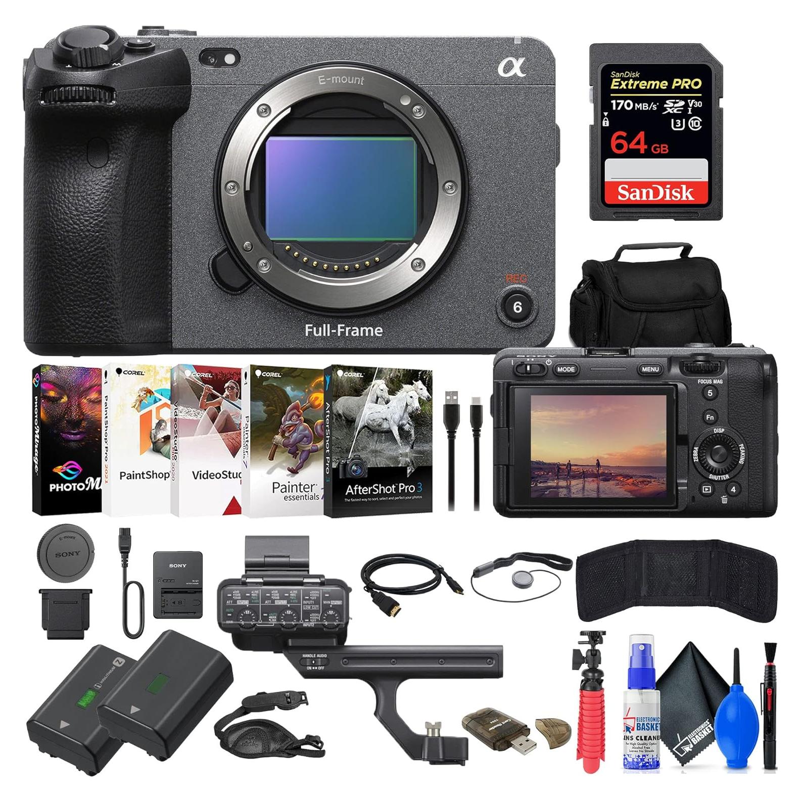 Sony FX3 Full-Frame Cinema Camera (ILME-FX3) + 64GB Memory Card + Bag + NP-FZ100 Compatible Battery + Card Reader + Photo Software + Flex Tripod + Hand Strap + Memory Wallet + More (Renewed)