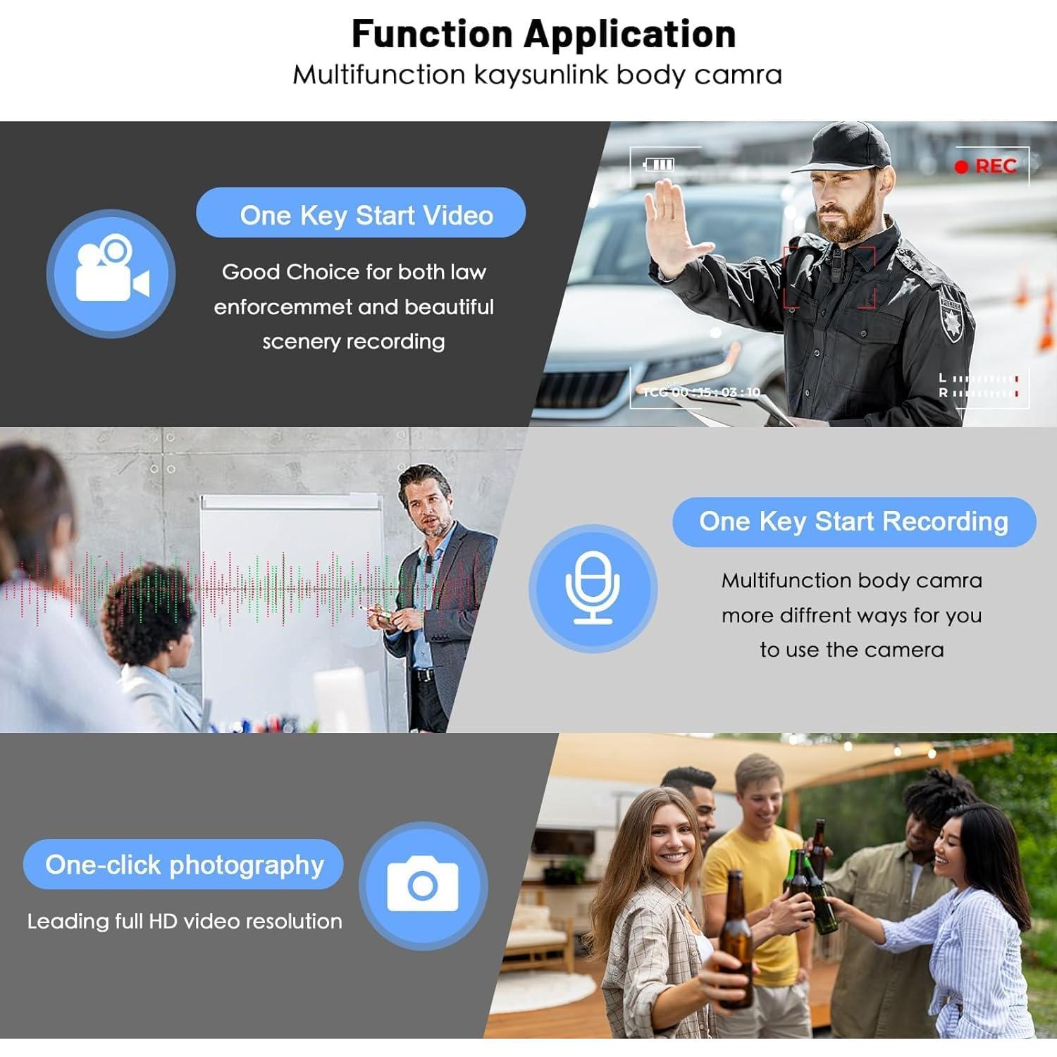 Cámara Corporal Kaysunlink H82 1080P FHD con Alarma y 128GB