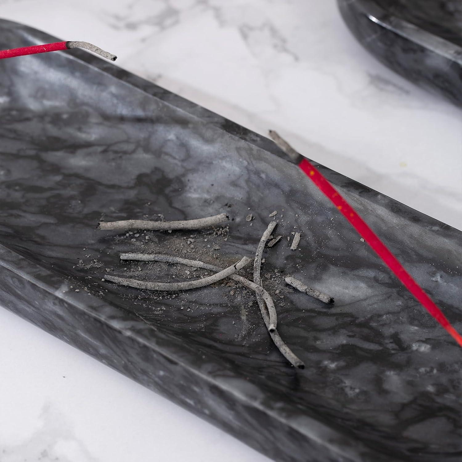 Soporte de Incienso Fasolahome de Mármol Natural 27 cm Negro