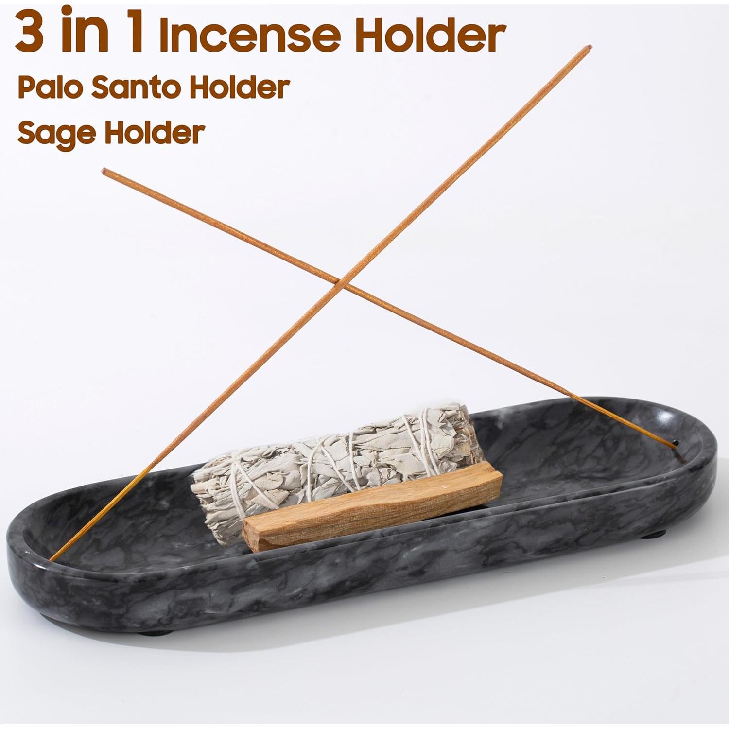Soporte de Incienso Fasolahome de Mármol Natural 27 cm Negro