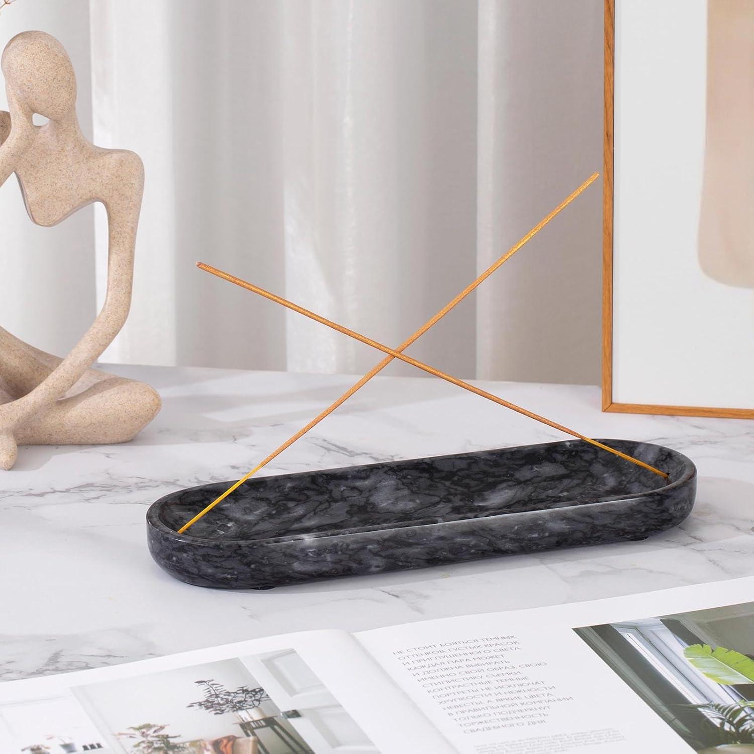 Soporte de Incienso Fasolahome de Mármol Natural 27 cm Negro