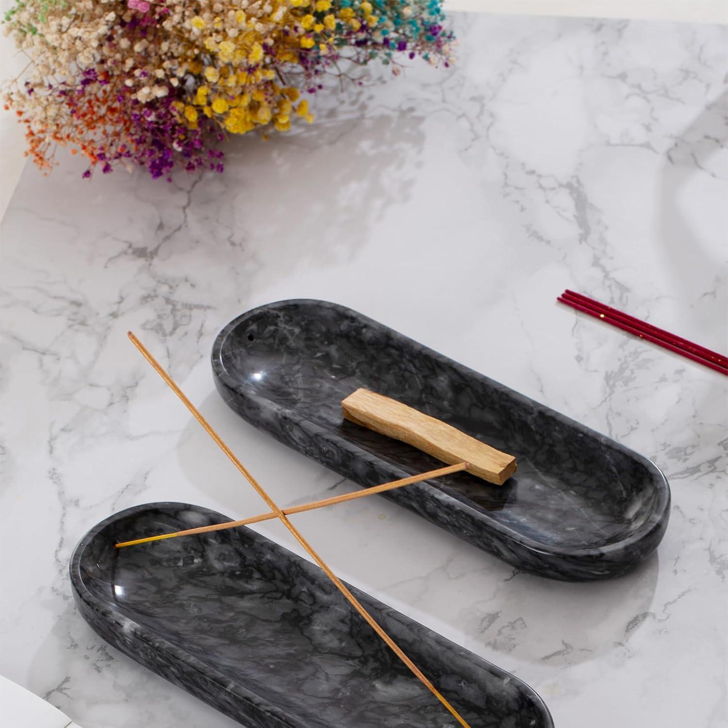 Soporte de Incienso Fasolahome de Mármol Natural 27 cm Negro