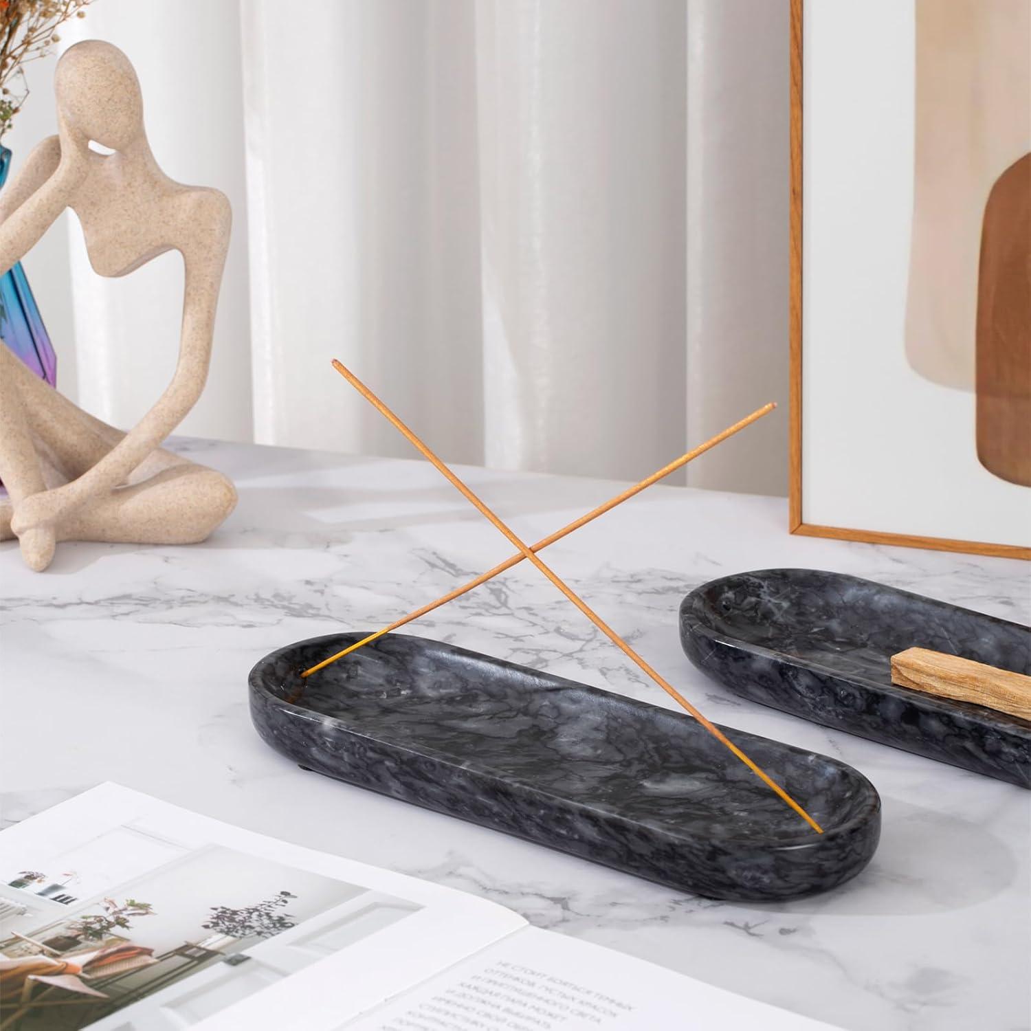 Soporte de Incienso Fasolahome de Mármol Natural 27 cm Negro