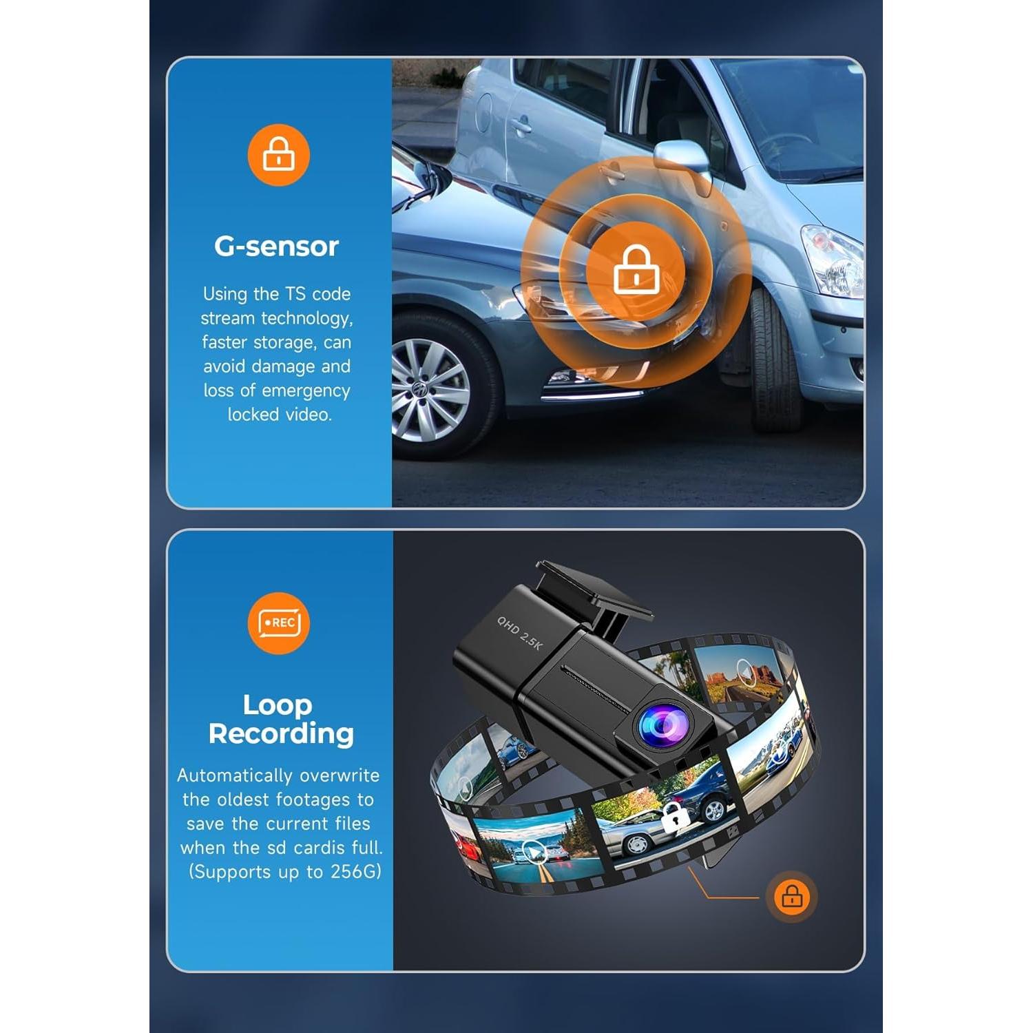 Cámara de tablero E-YEEGER V100 2.5K WiFi con sensor G