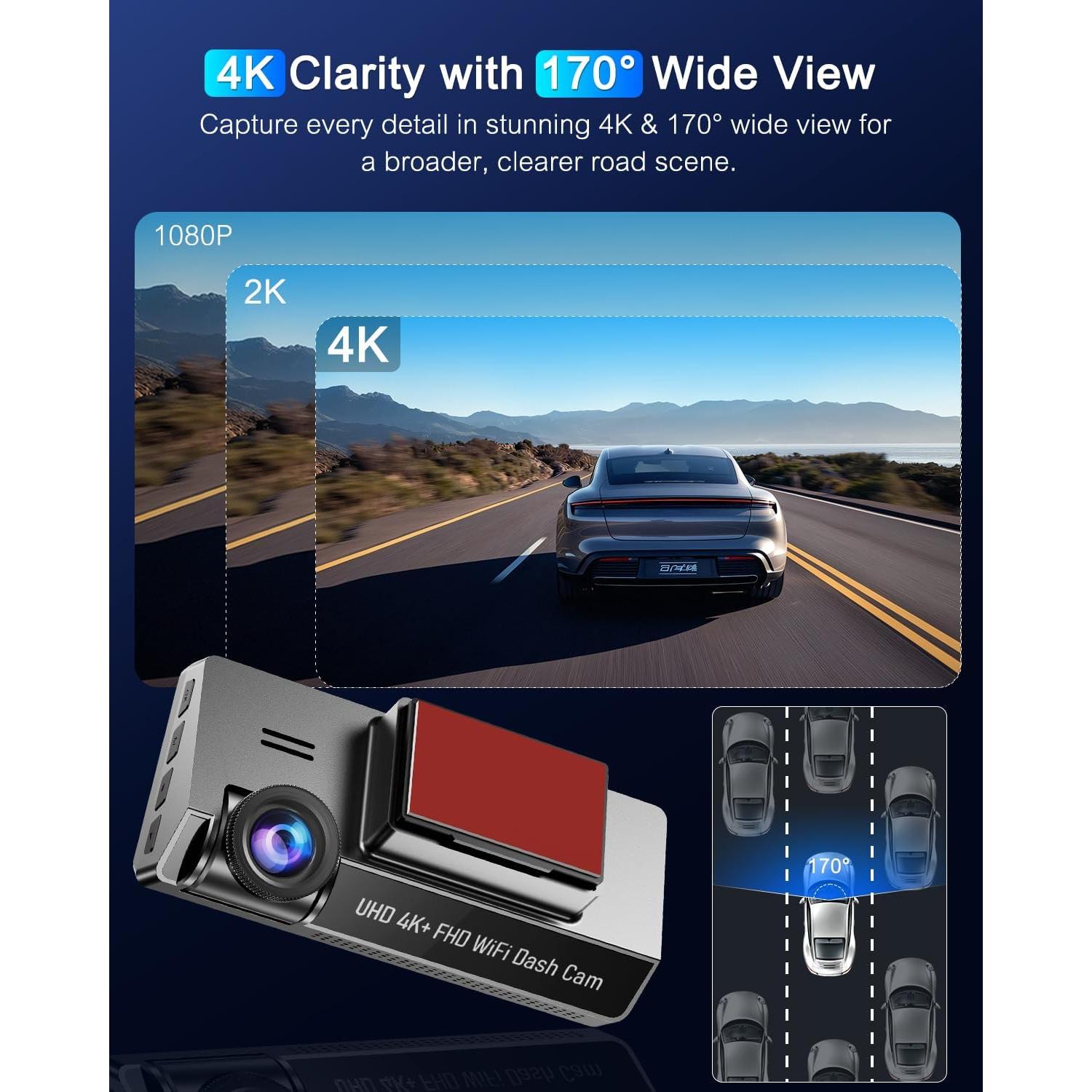 Cámara de tablero 4K POYBPCY con WiFi y CPL, 170°