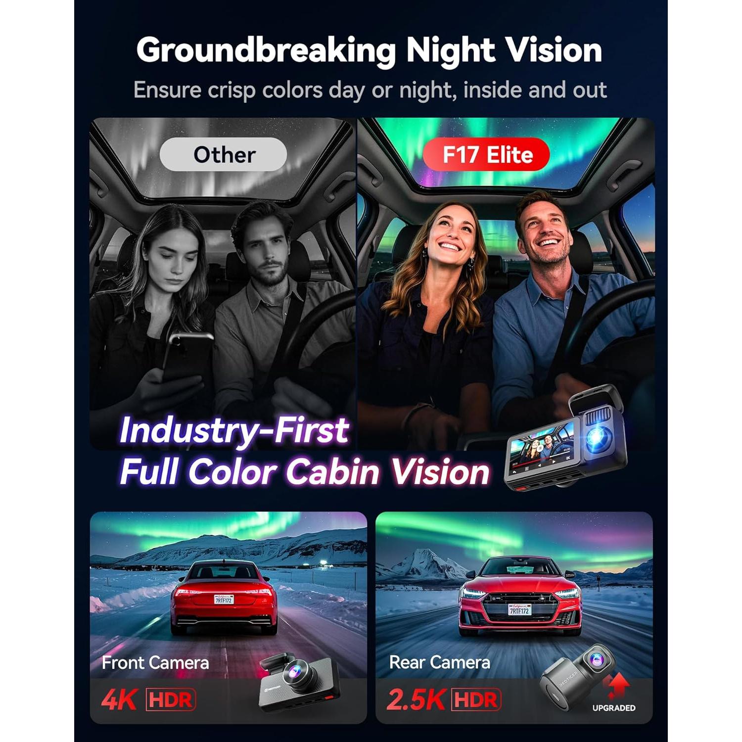 Cámara de Salpicadero REDTIGER F17 Elite 4K 3 Canal GPS