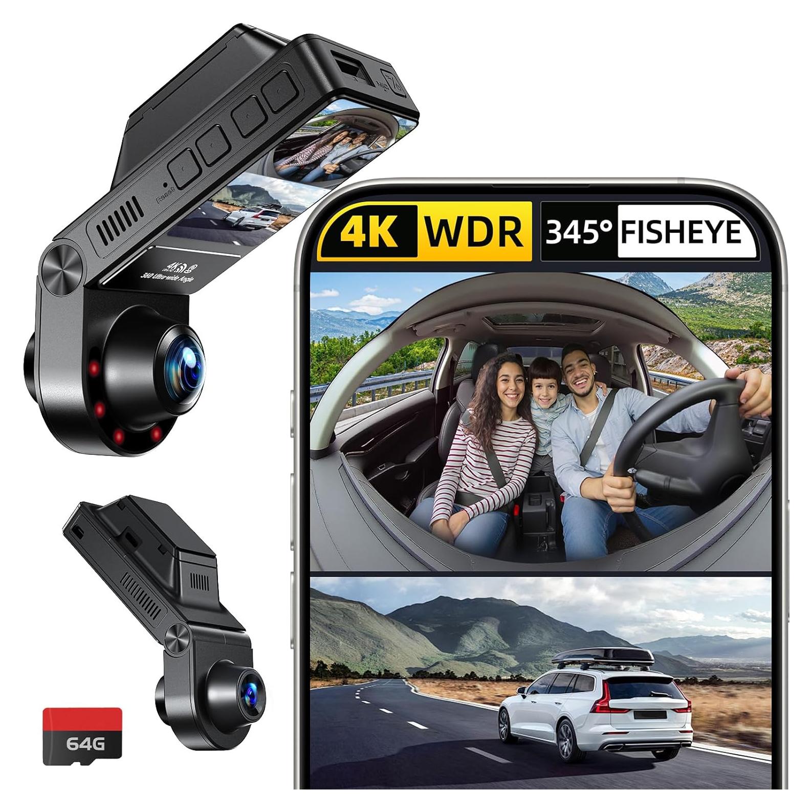 Cámara Dash 4K GT820 Doble Lente 345° WiFi GPS Negro