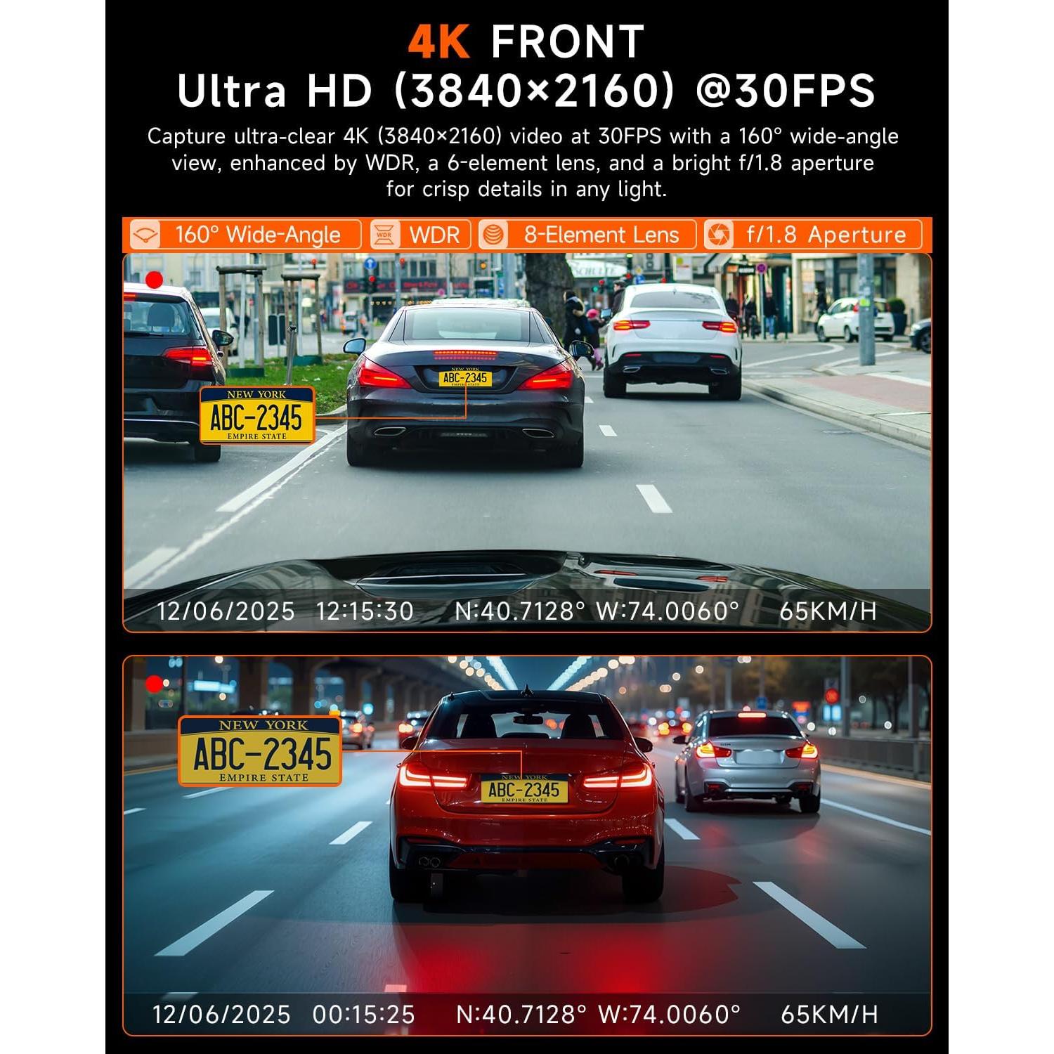 Cámara Dash 4K GT820 Doble Lente 345° WiFi GPS Negro