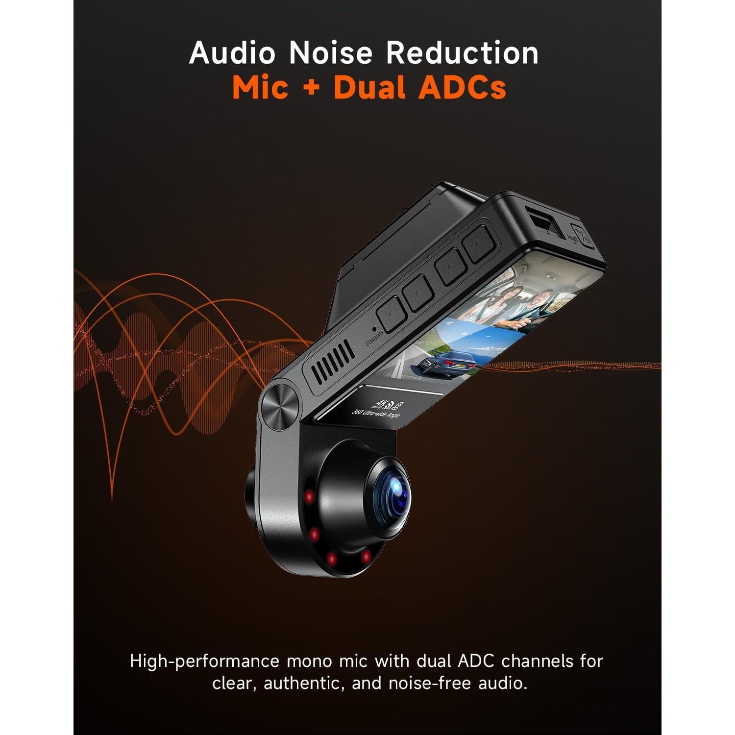 Cámara Dash 4K GT820 Doble Lente 345° WiFi GPS Negro