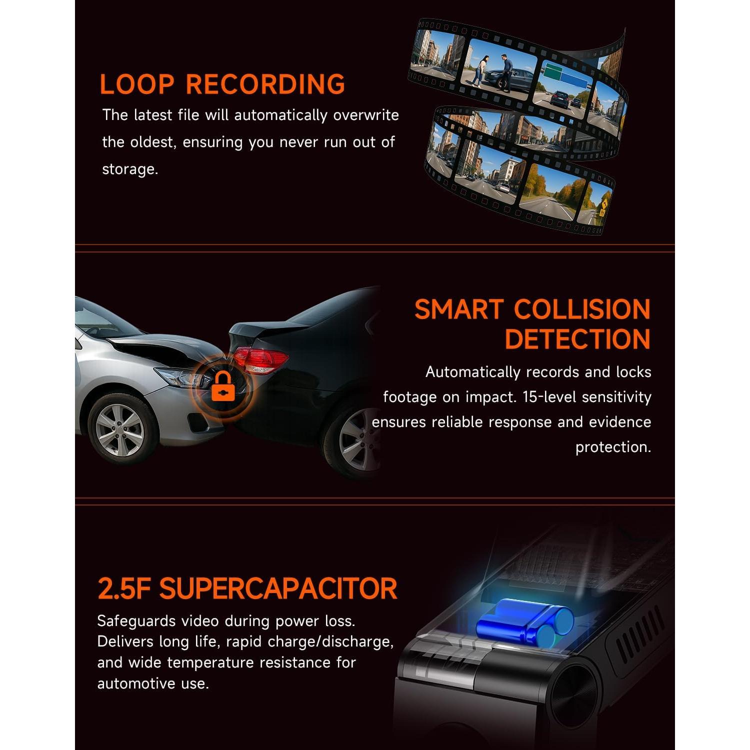 Cámara Dash 4K GT820 Doble Lente 345° WiFi GPS Negro