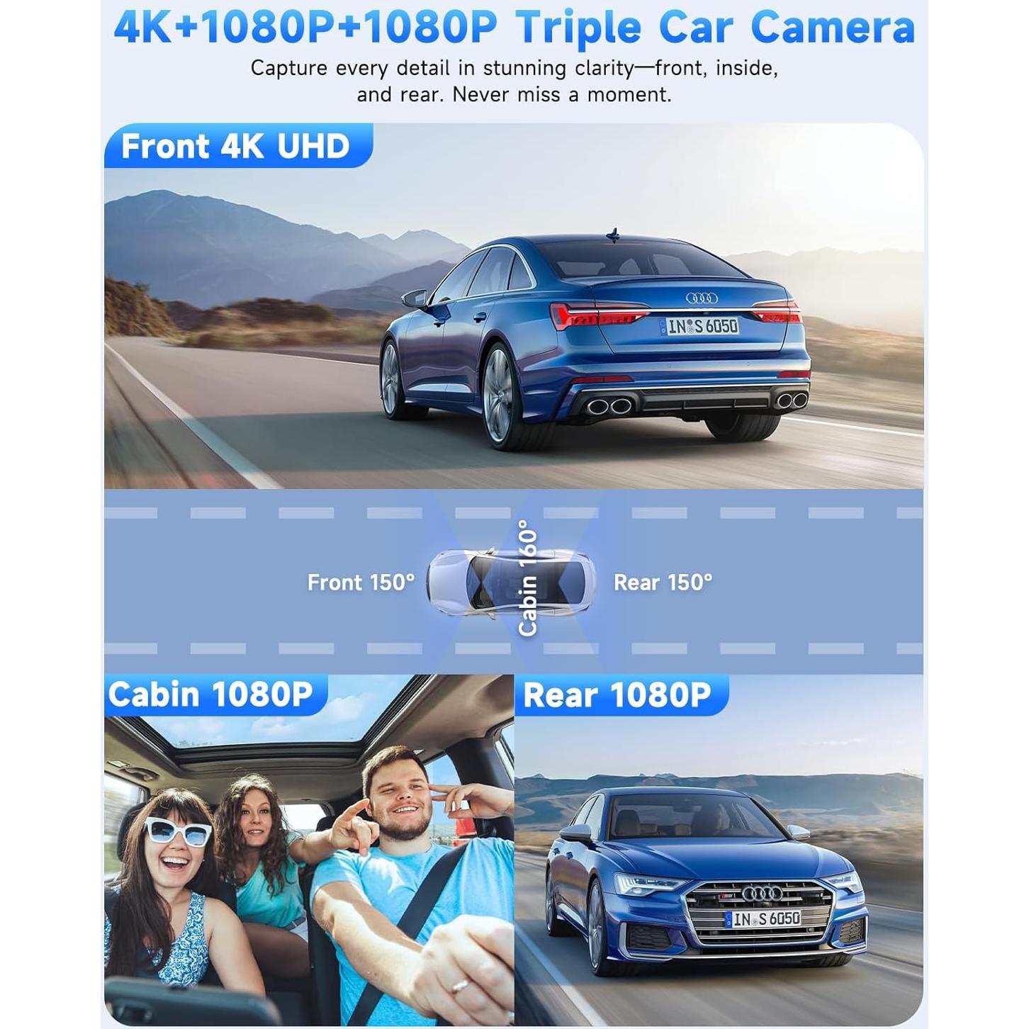 Cámara Dash 3 Canales SARMERT 4K Frontal y Trasera GPS