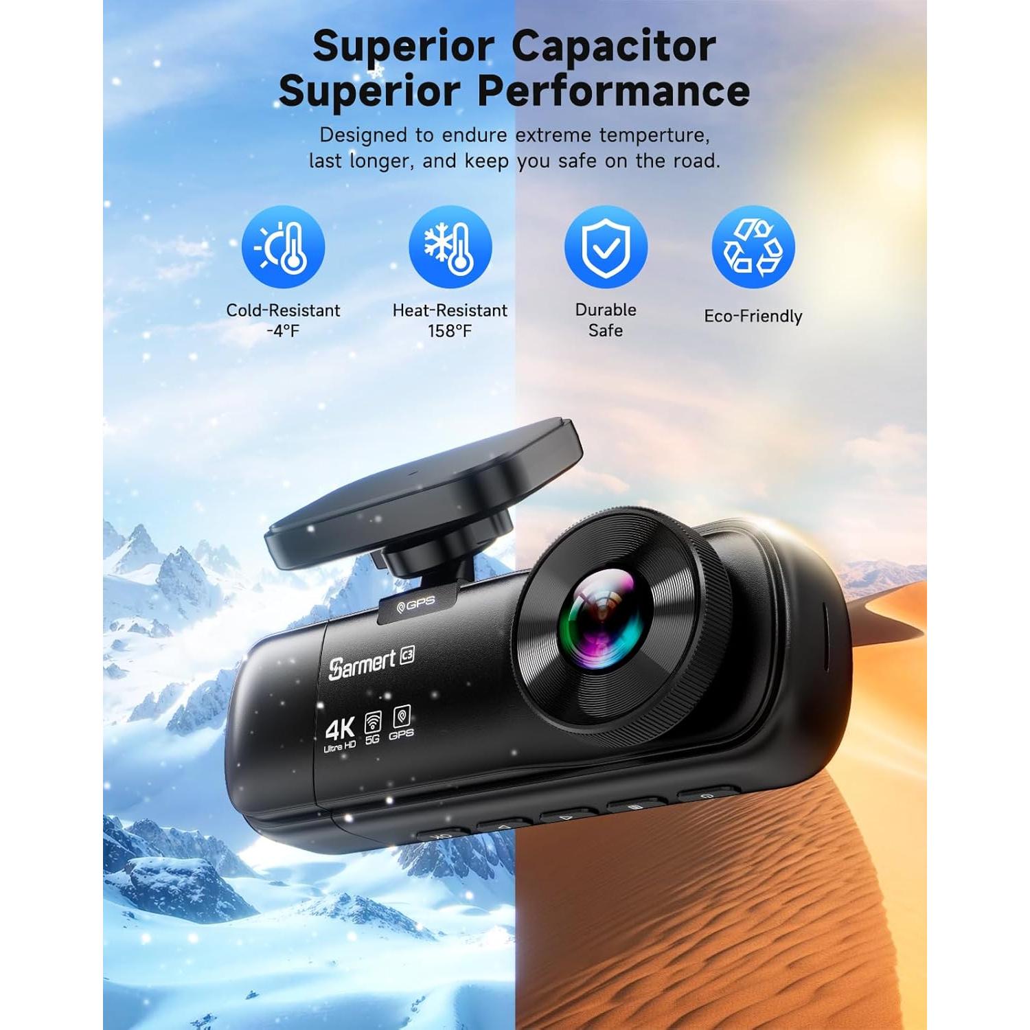 Cámara Dash 3 Canales SARMERT 4K Frontal y Trasera GPS