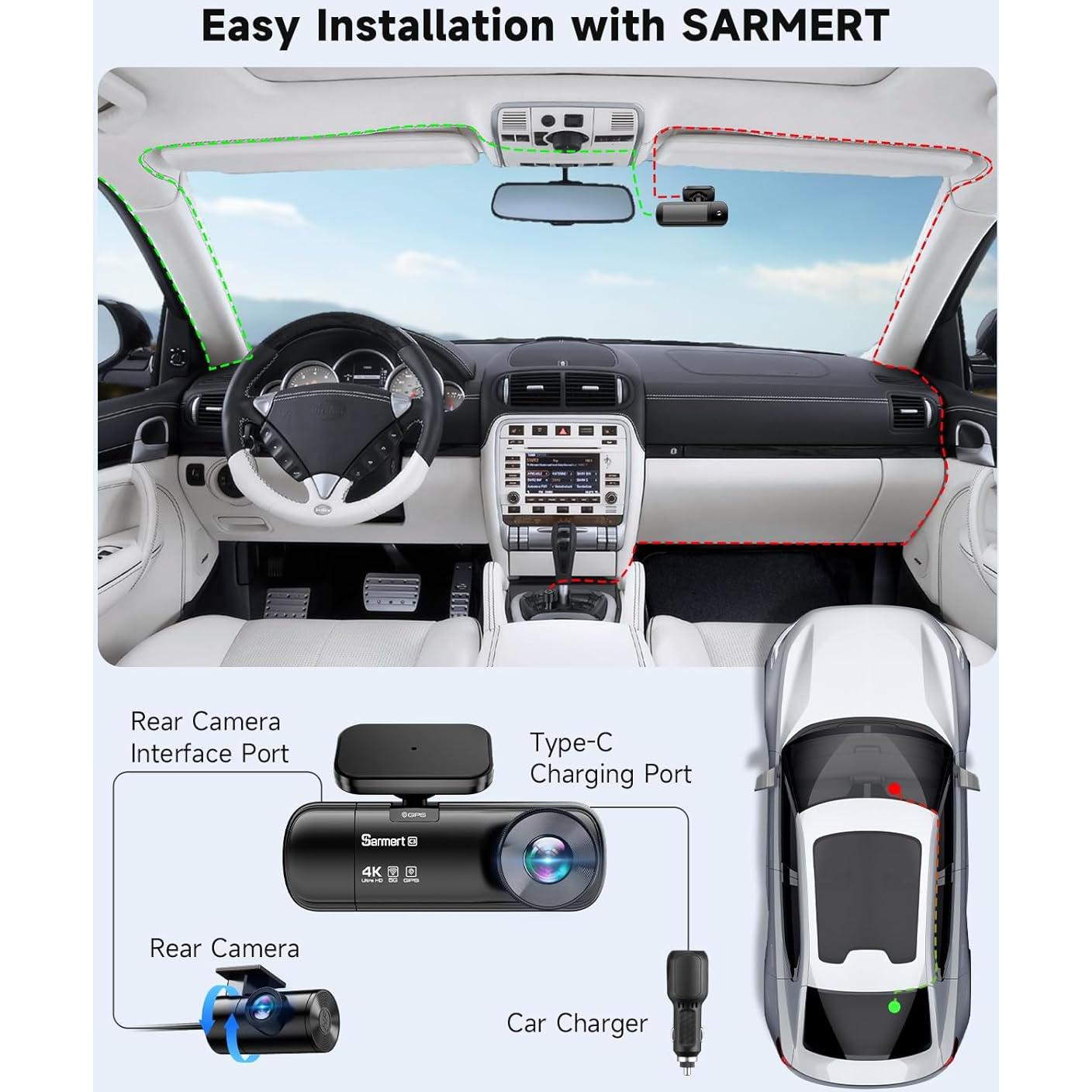 Cámara Dash 3 Canales SARMERT 4K Frontal y Trasera GPS