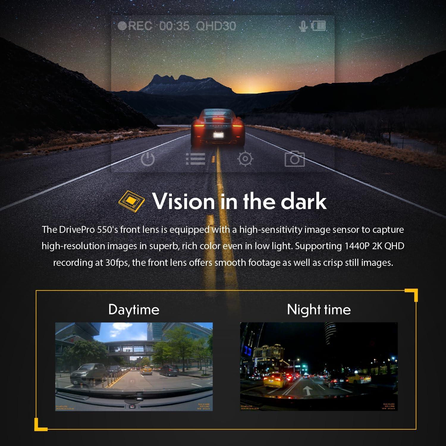 Cámara Dash Doble Transcend TS-DP550B 64GB 2K+1080P WiFi GPS