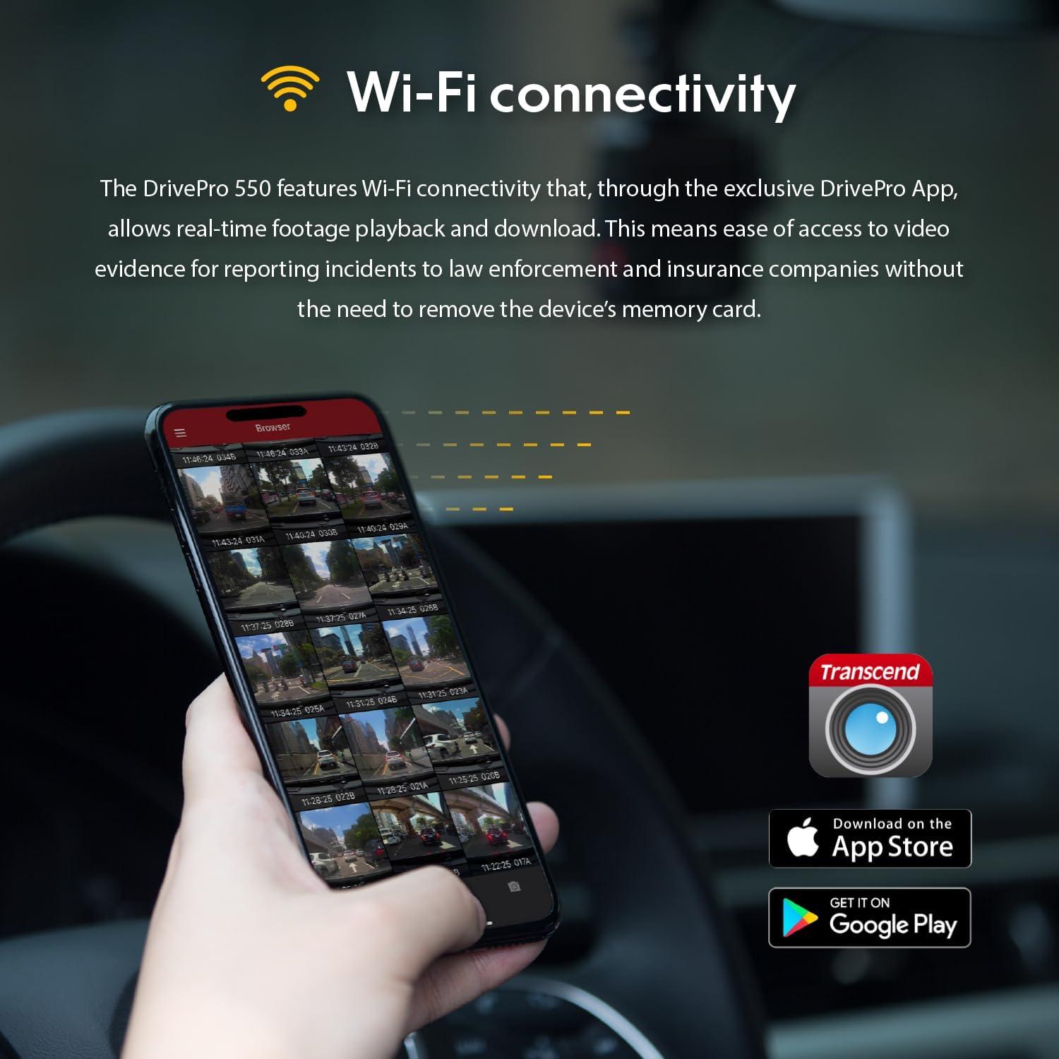 Cámara Dash Doble Transcend TS-DP550B 64GB 2K+1080P WiFi GPS