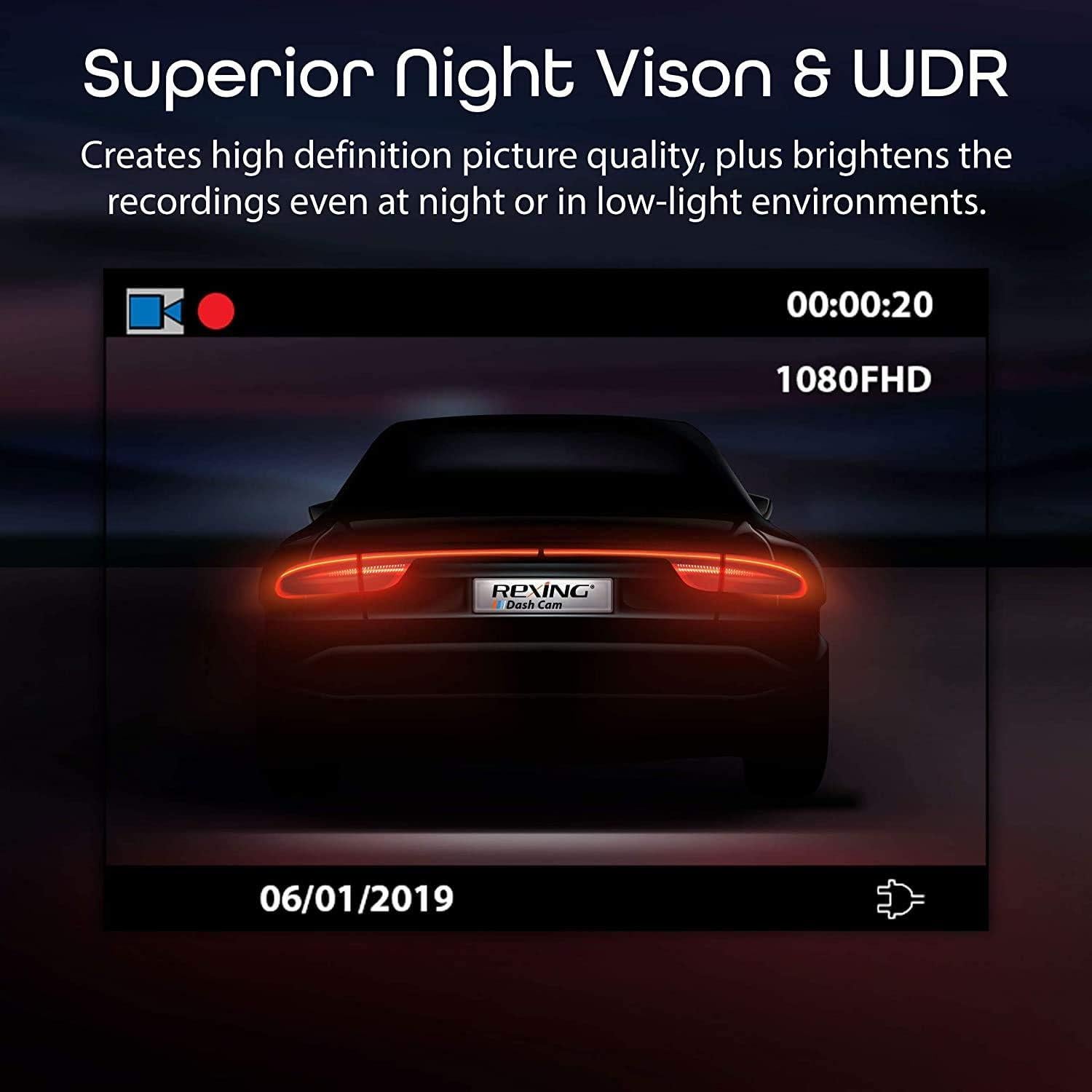 Cámara de Salpicadero Rexing V1 Básica 1080P G-Sensor WDR