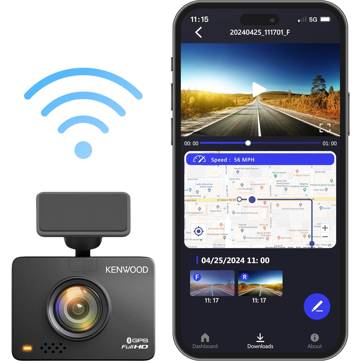 Cámara de Tablero KENWOOD DRV-A310W Full HD con GPS y Wi-Fi