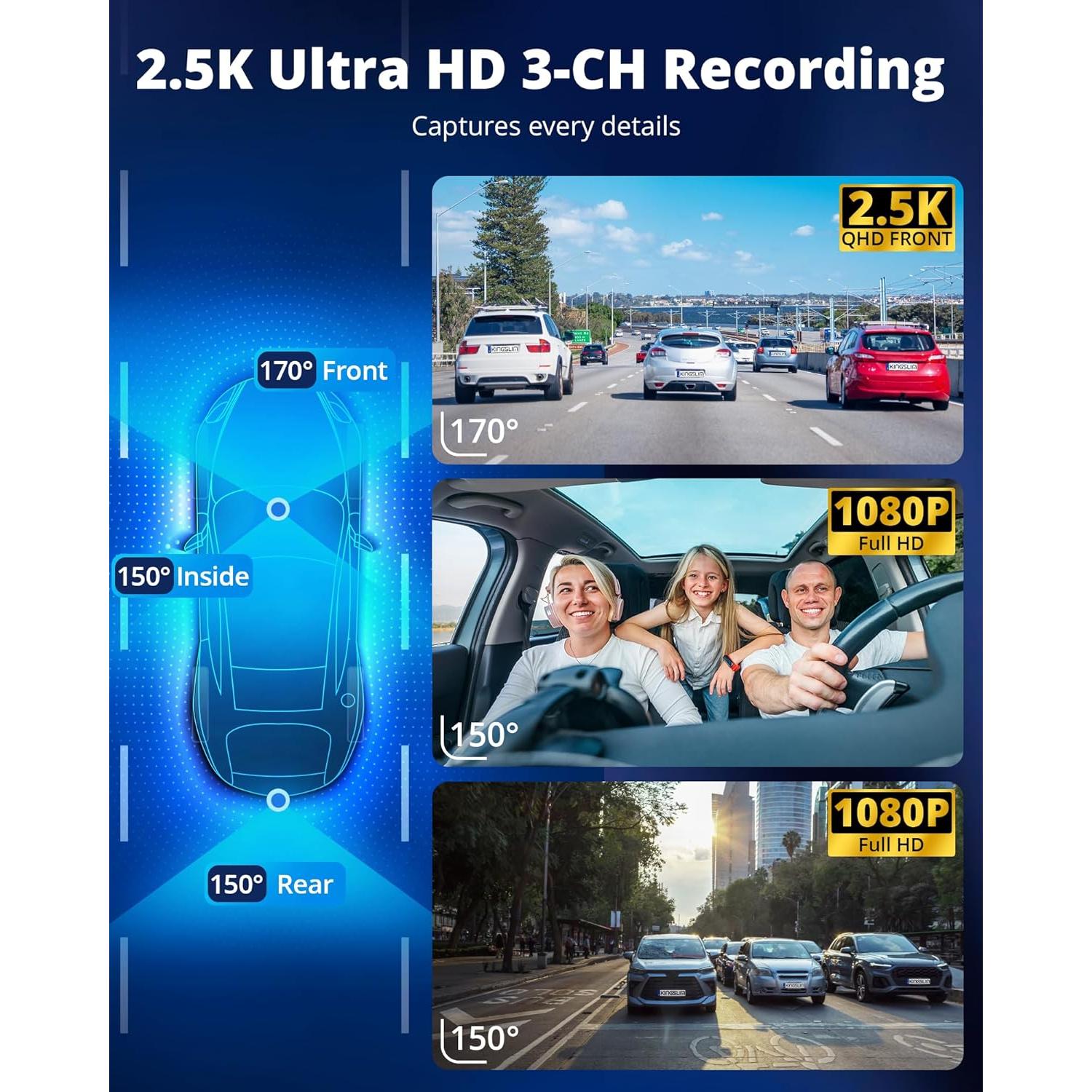 Cámara de tablero Kingslim O3 Pro 2.5K con WiFi y 64GB