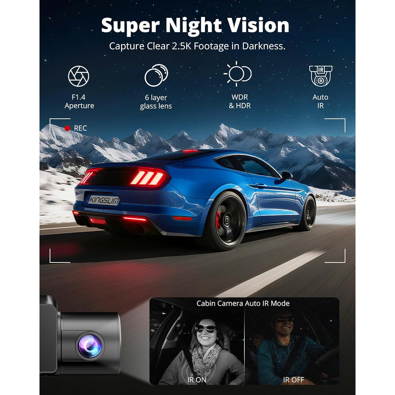 Cámara de tablero Kingslim O3 Pro 2.5K con WiFi y 64GB
