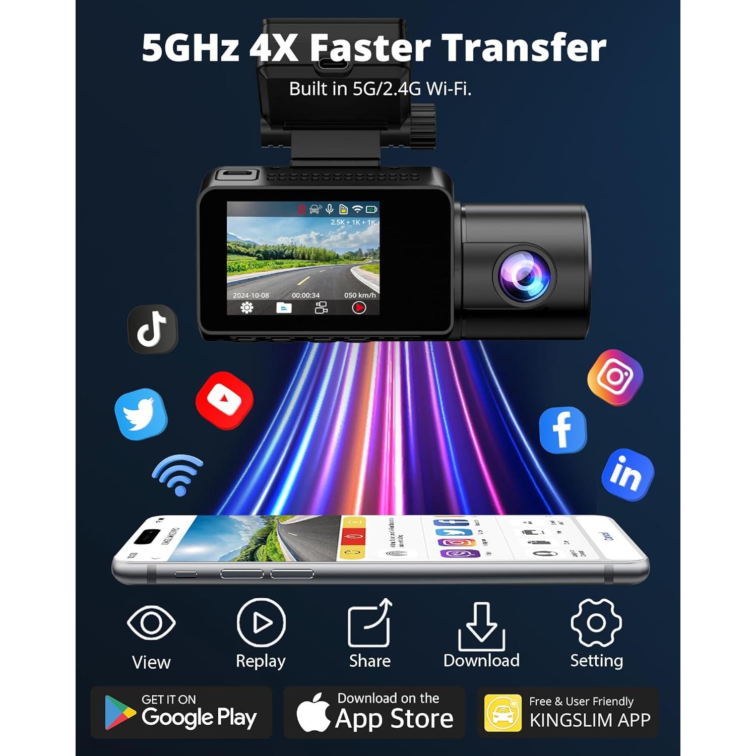 Cámara de tablero Kingslim O3 Pro 2.5K con WiFi y 64GB