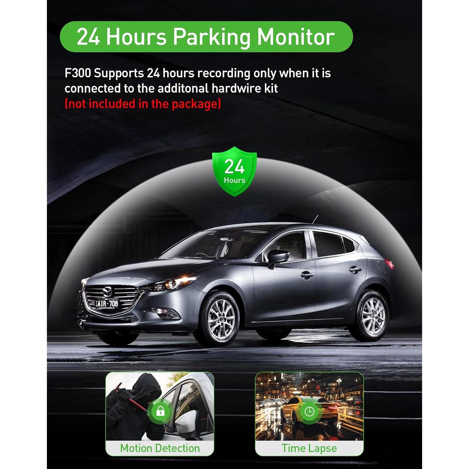 Cámara Dash 3 Canales 1080P ZKCAMSPY con G-Sensor y Visión Nocturna