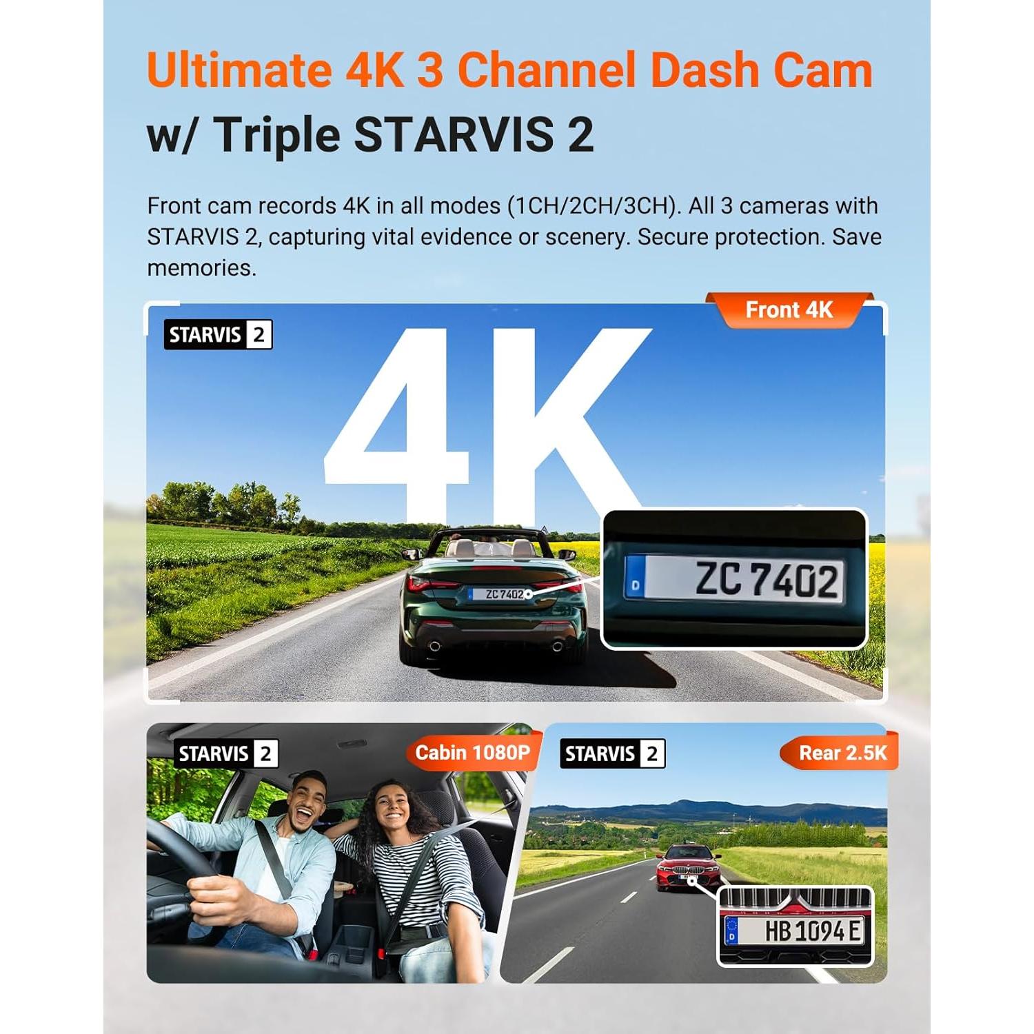 Dash Cam 3 Canales Vantrue N4 Pro S 4K con GPS y Wi-Fi