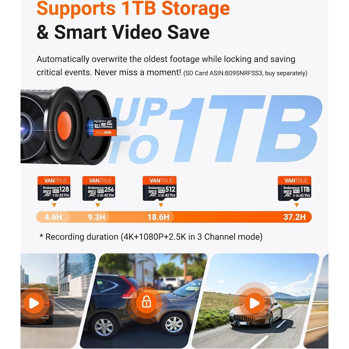 Dash Cam 3 Canales Vantrue N4 Pro S 4K con GPS y Wi-Fi