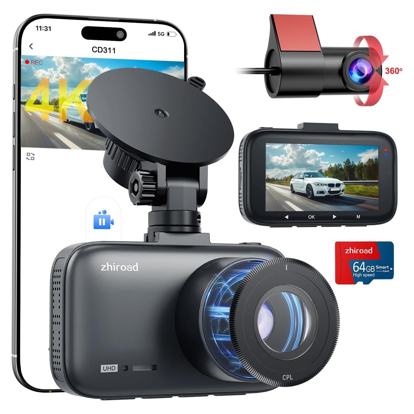 Cámara de tablero dual 4K Zhiroad con filtro CPL y WiFi