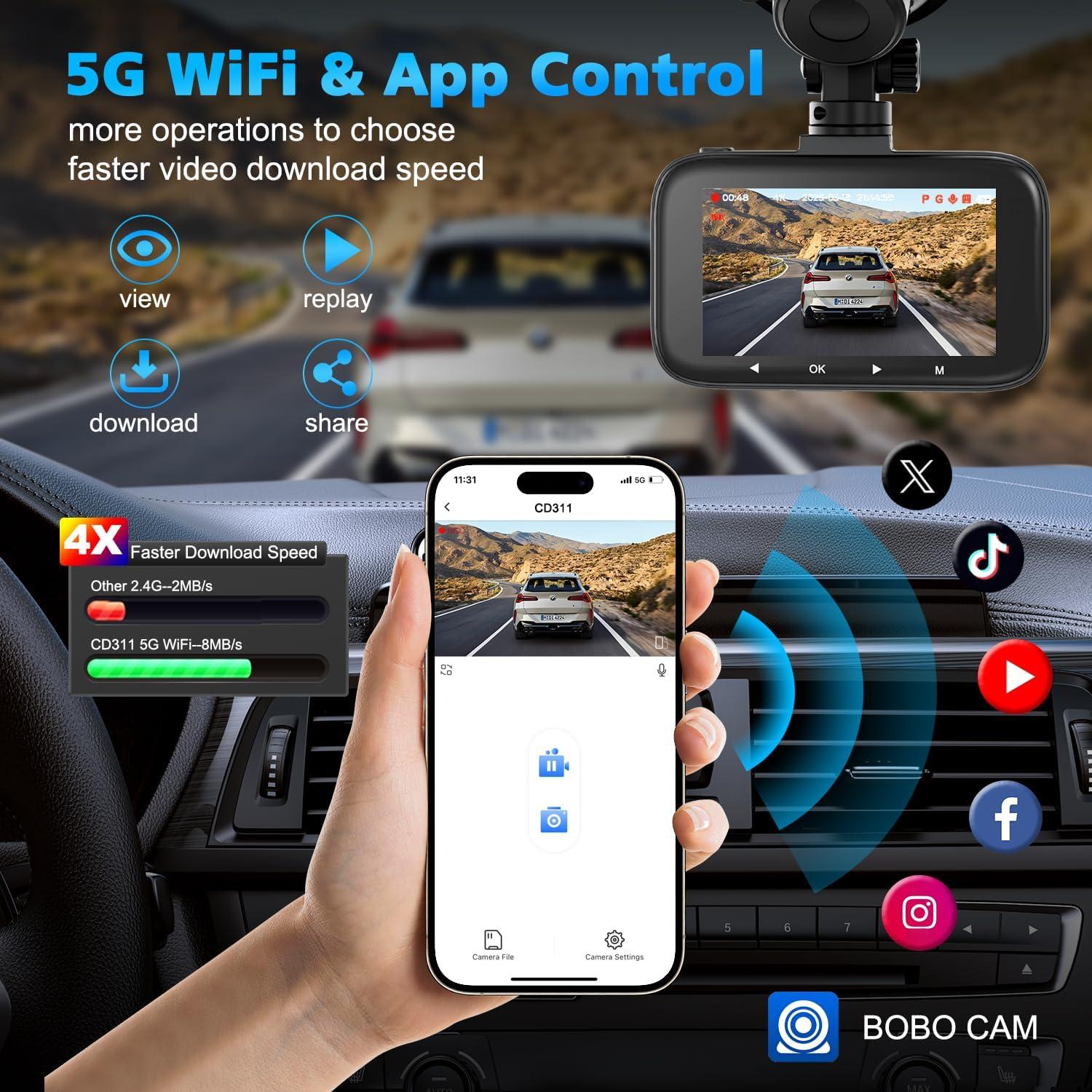 Cámara de tablero dual 4K Zhiroad con filtro CPL y WiFi