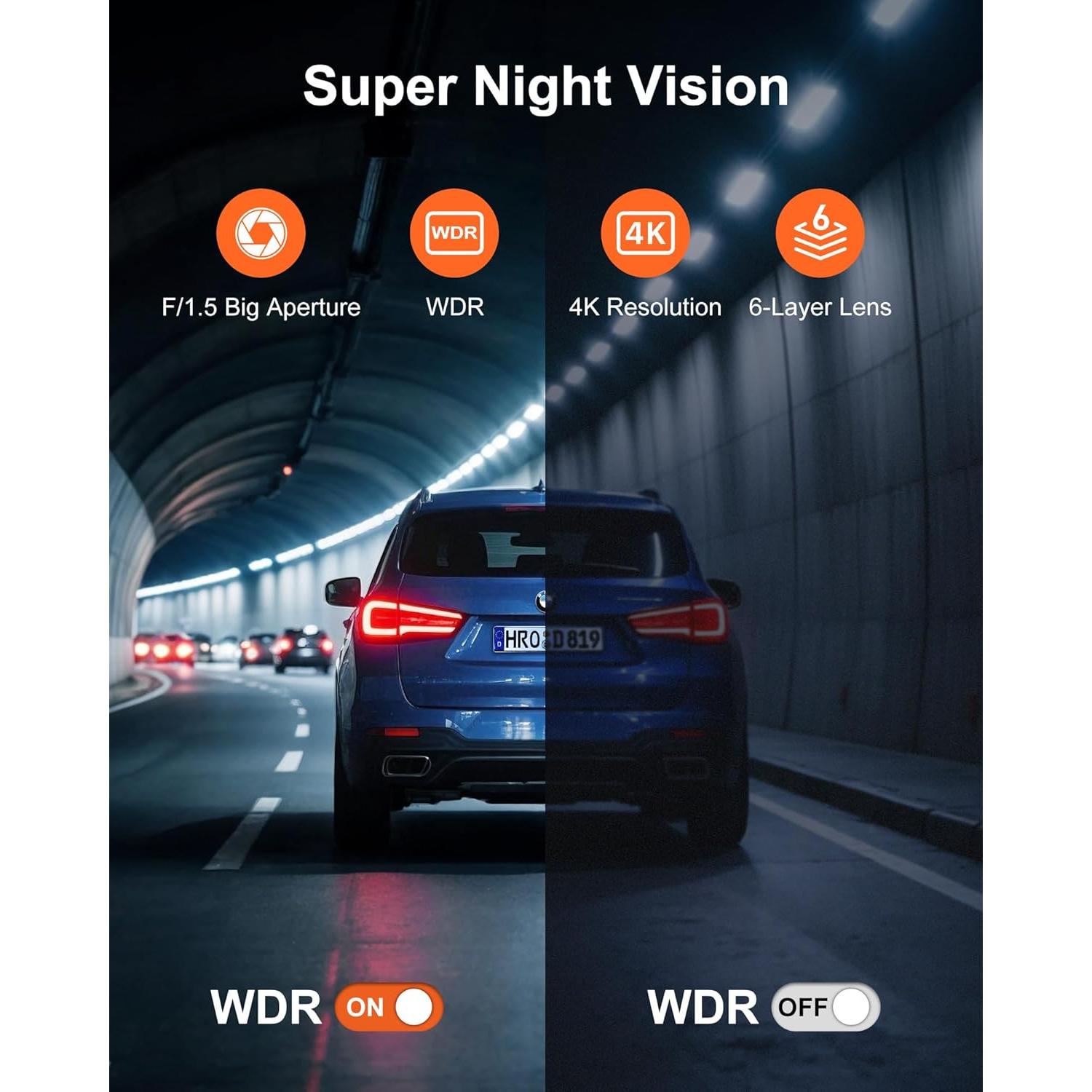 Cámara de Tablero Dual 4K+1080P CamNim con GPS y WiFi