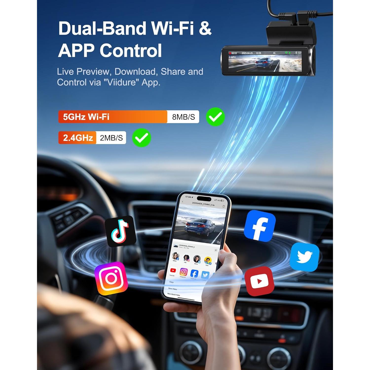 Cámara de Tablero Dual 4K+1080P CamNim con GPS y WiFi