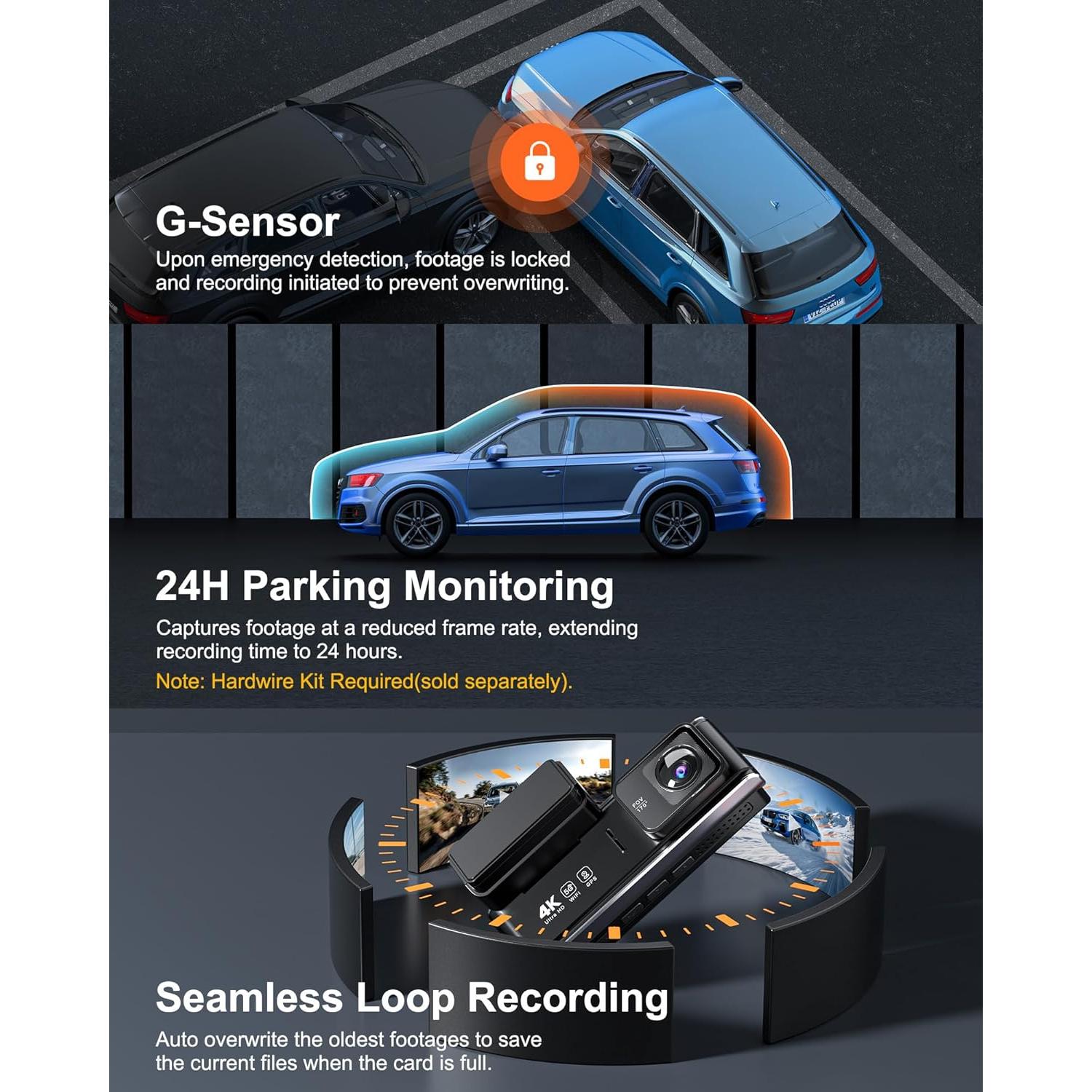 Cámara de Tablero Dual 4K+1080P CamNim con GPS y WiFi