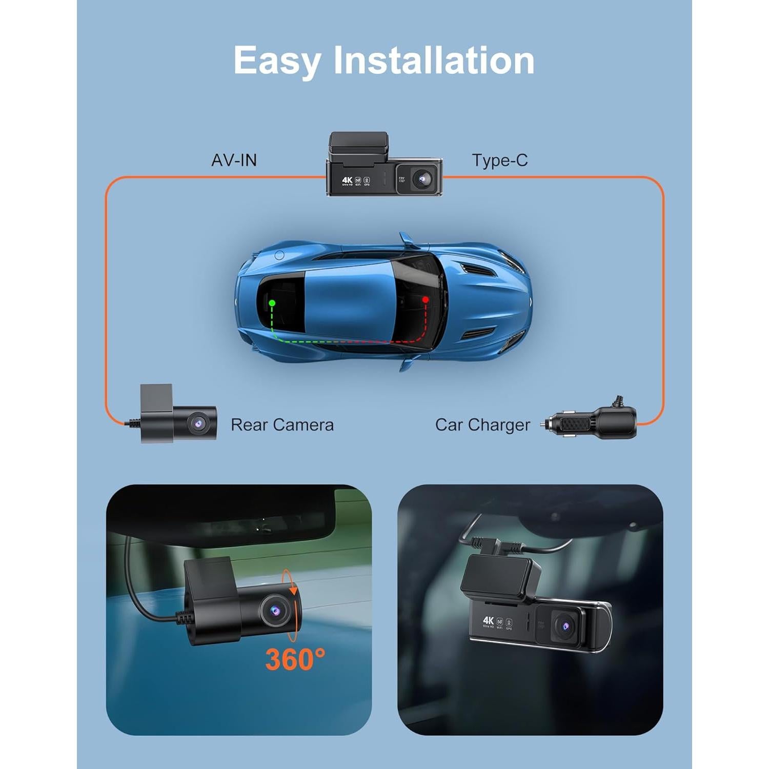 Cámara de Tablero Dual 4K+1080P CamNim con GPS y WiFi