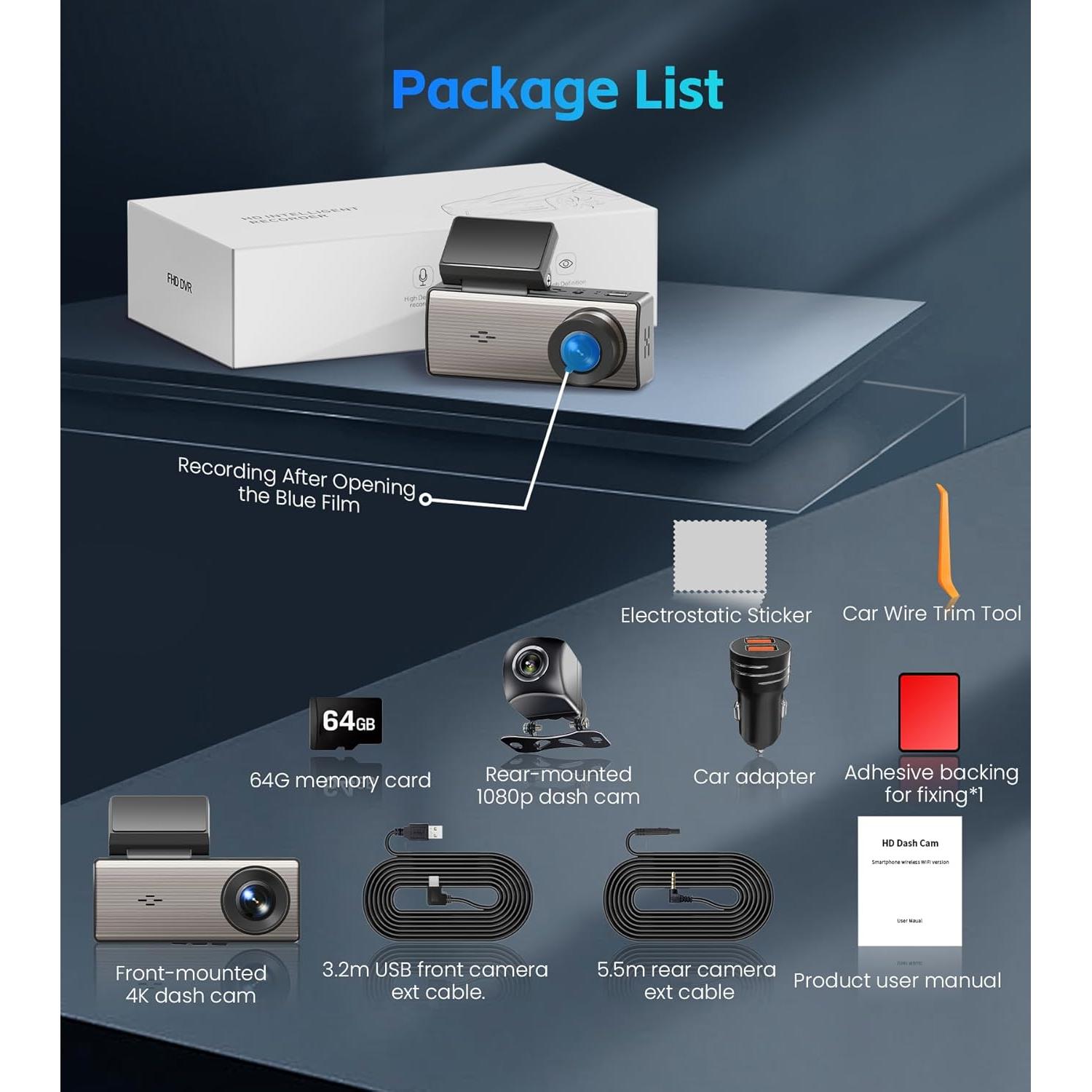 Cámara de tablero USHJNV A10 4K+2K Dual 64GB WiFi 5GHz