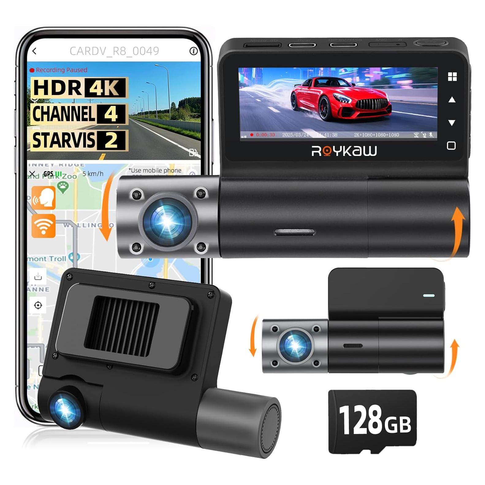 Cámara Dash 4K Delantera y Trasera Roykaw G-0616 con GPS y WiFi