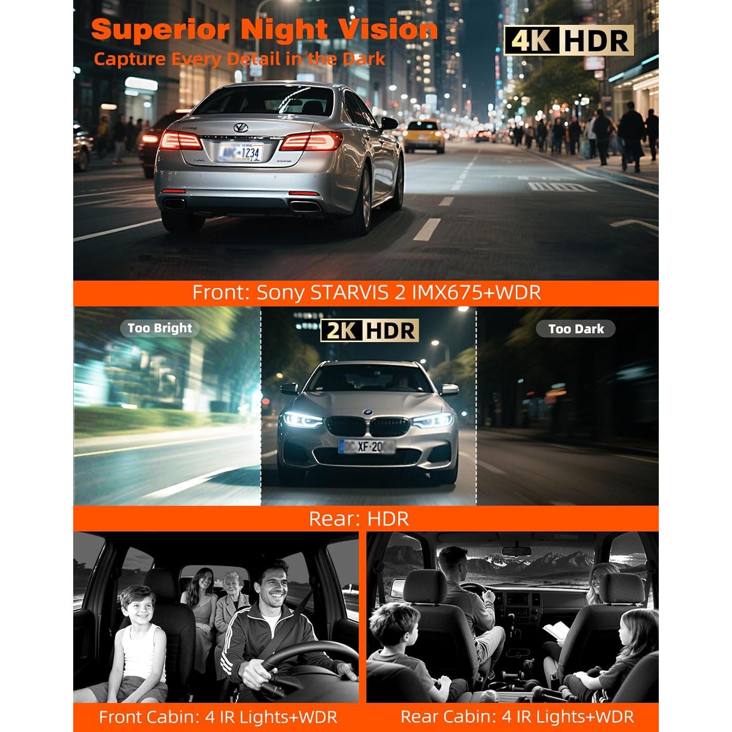 Cámara Dash 4K Delantera y Trasera Roykaw G-0616 con GPS y WiFi