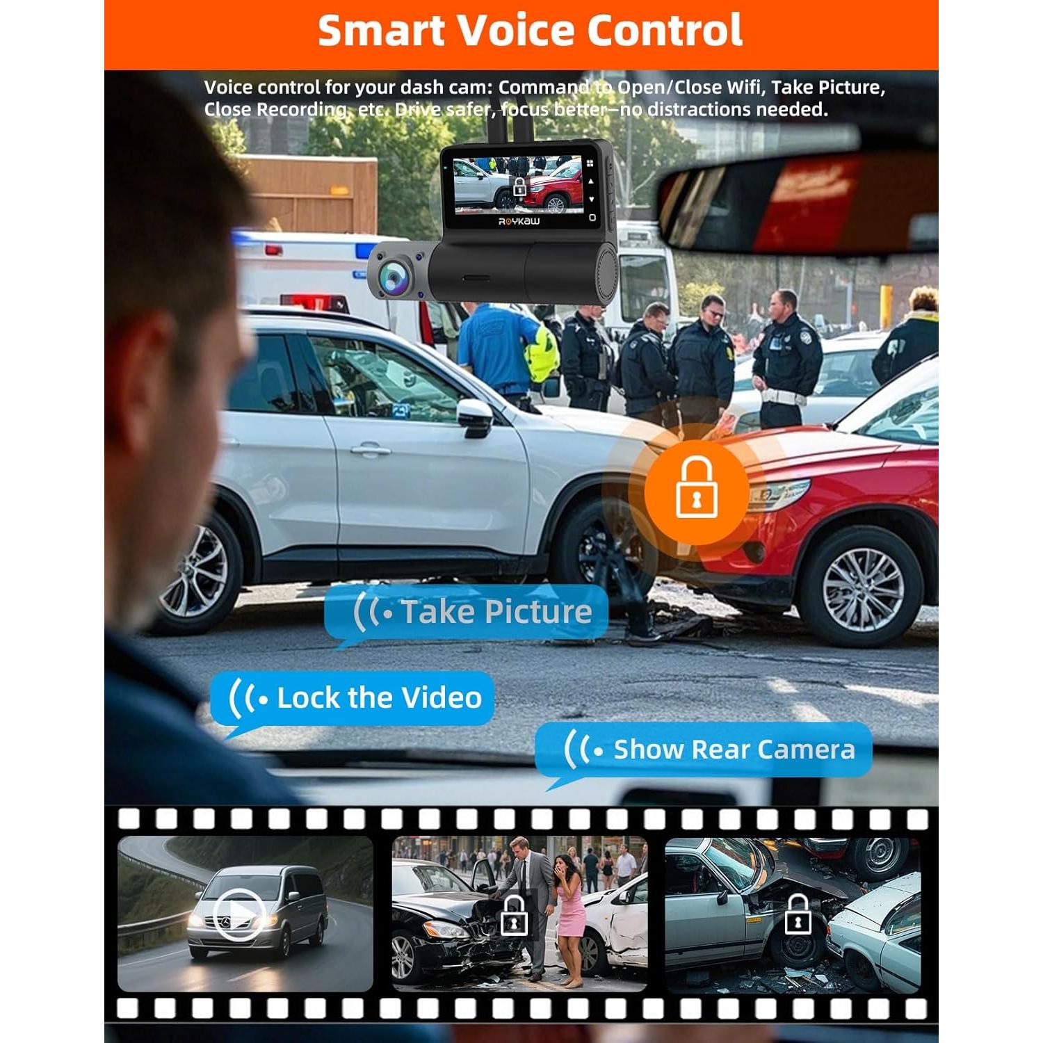 Cámara Dash 4K Delantera y Trasera Roykaw G-0616 con GPS y WiFi
