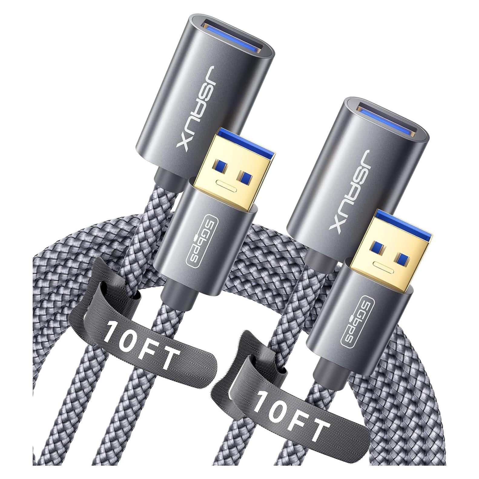 Cable de Extensión USB 3.0 JSAUX 10FT Gris - Tipo A Macho a Hembra