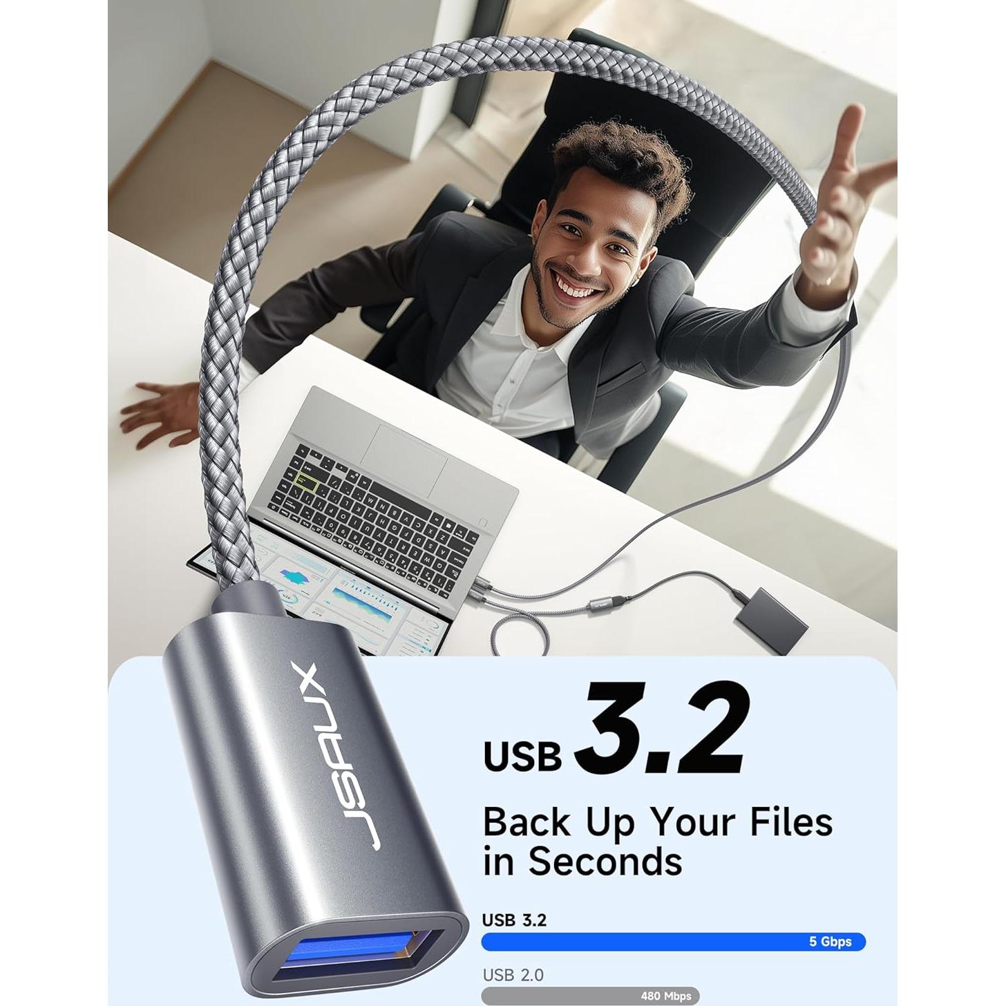 Cable de Extensión USB 3.0 JSAUX 10FT Gris - Tipo A Macho a Hembra