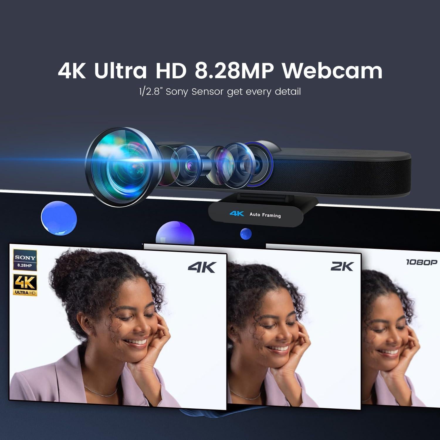 Cámara Web 4K TONGVEO TV-AC3-C con Micrófonos y Altavoz