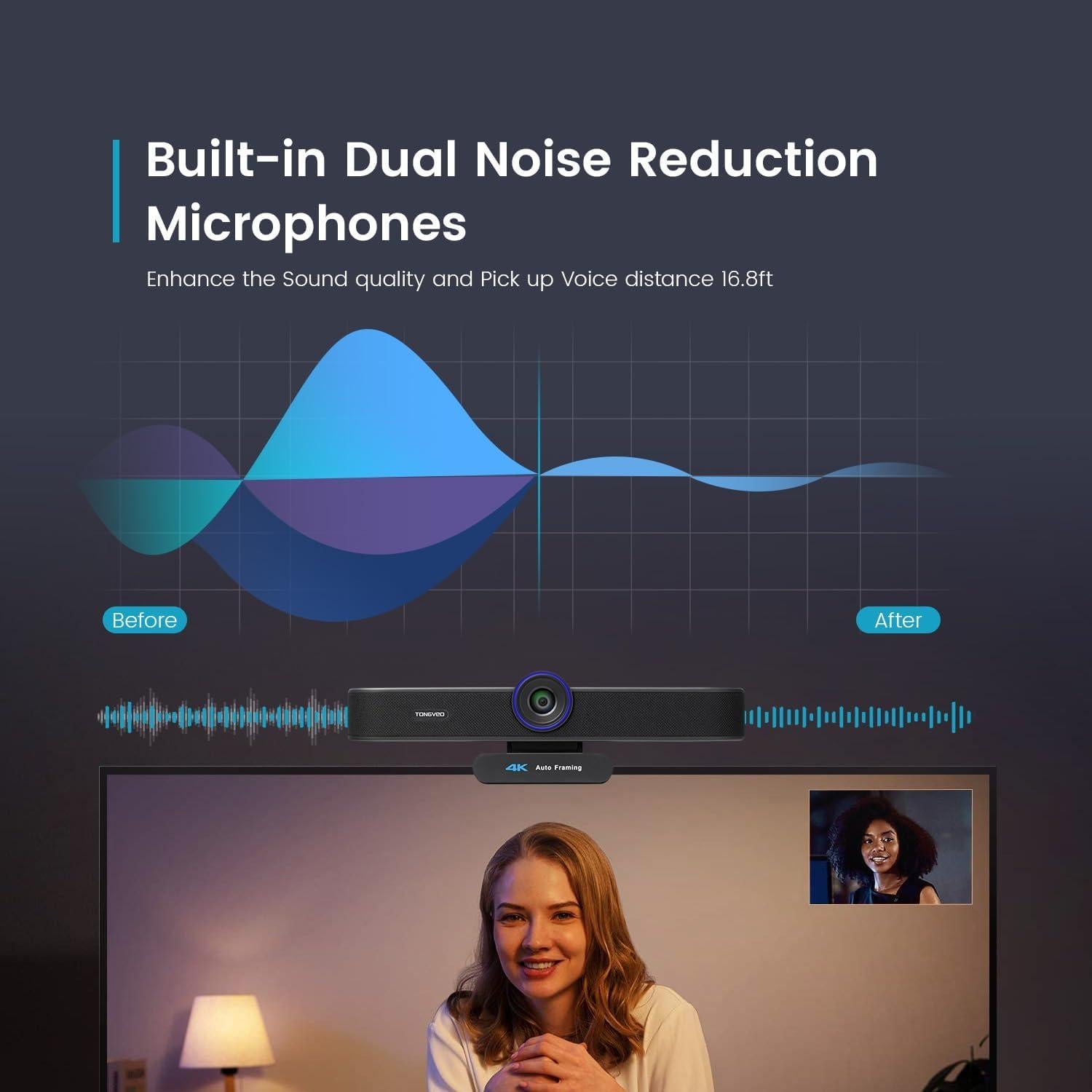 Cámara Web 4K TONGVEO TV-AC3-C con Micrófonos y Altavoz