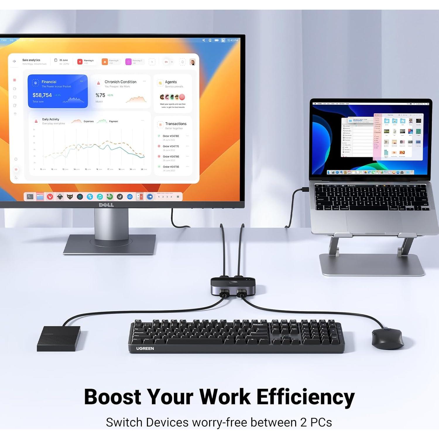 Interruptor USB 3.0 UGREEN 2 Puertos Selector para 2 PCs