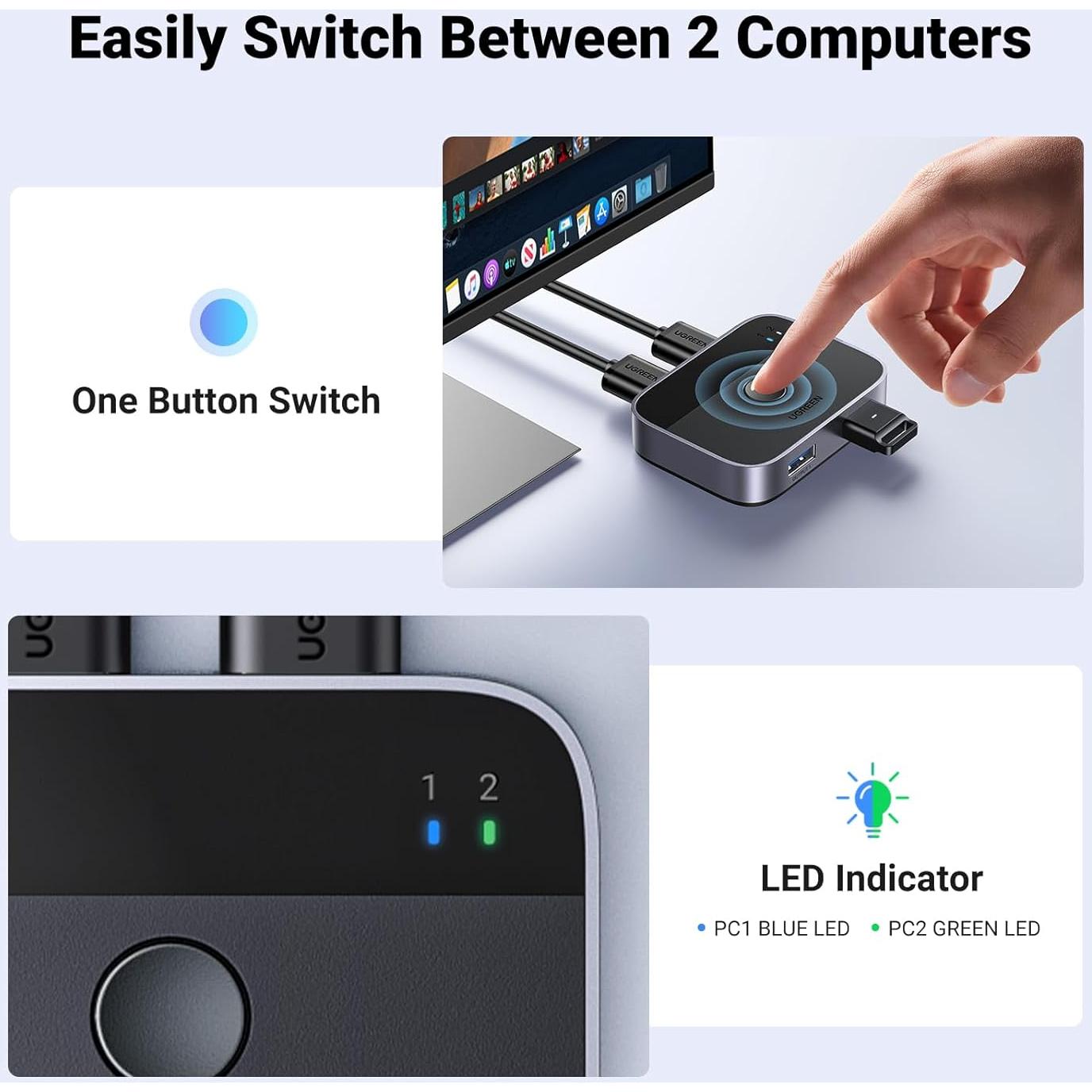 Interruptor USB 3.0 UGREEN 2 Puertos Selector para 2 PCs