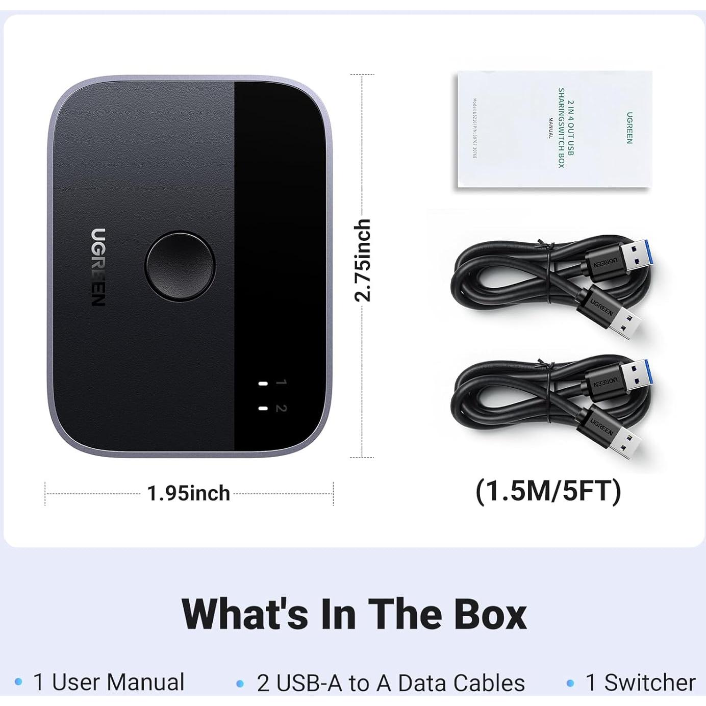 Interruptor USB 3.0 UGREEN 2 Puertos Selector para 2 PCs