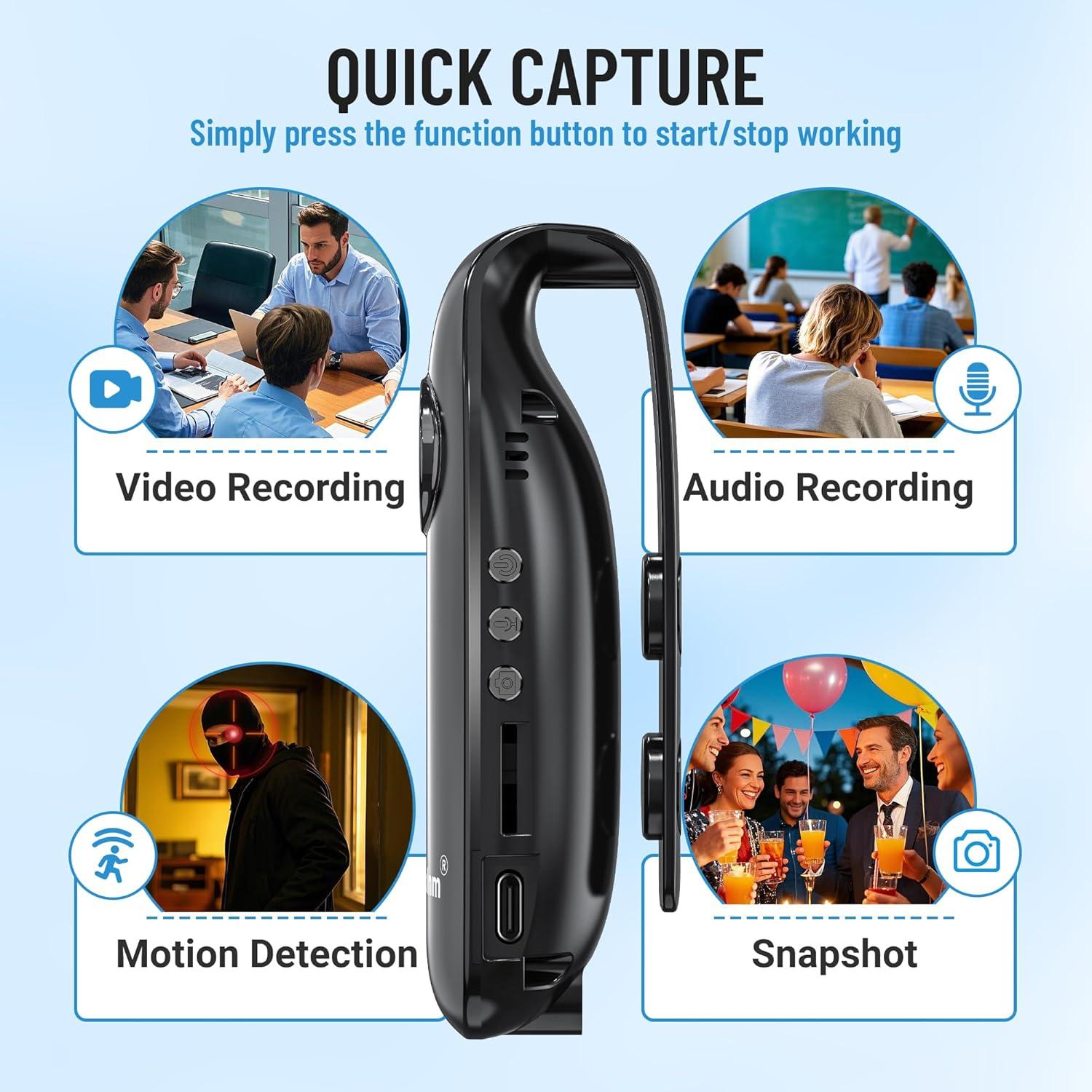 Cámara Corporal Meoilkolnm GH77 1080P con Detección de Movimiento