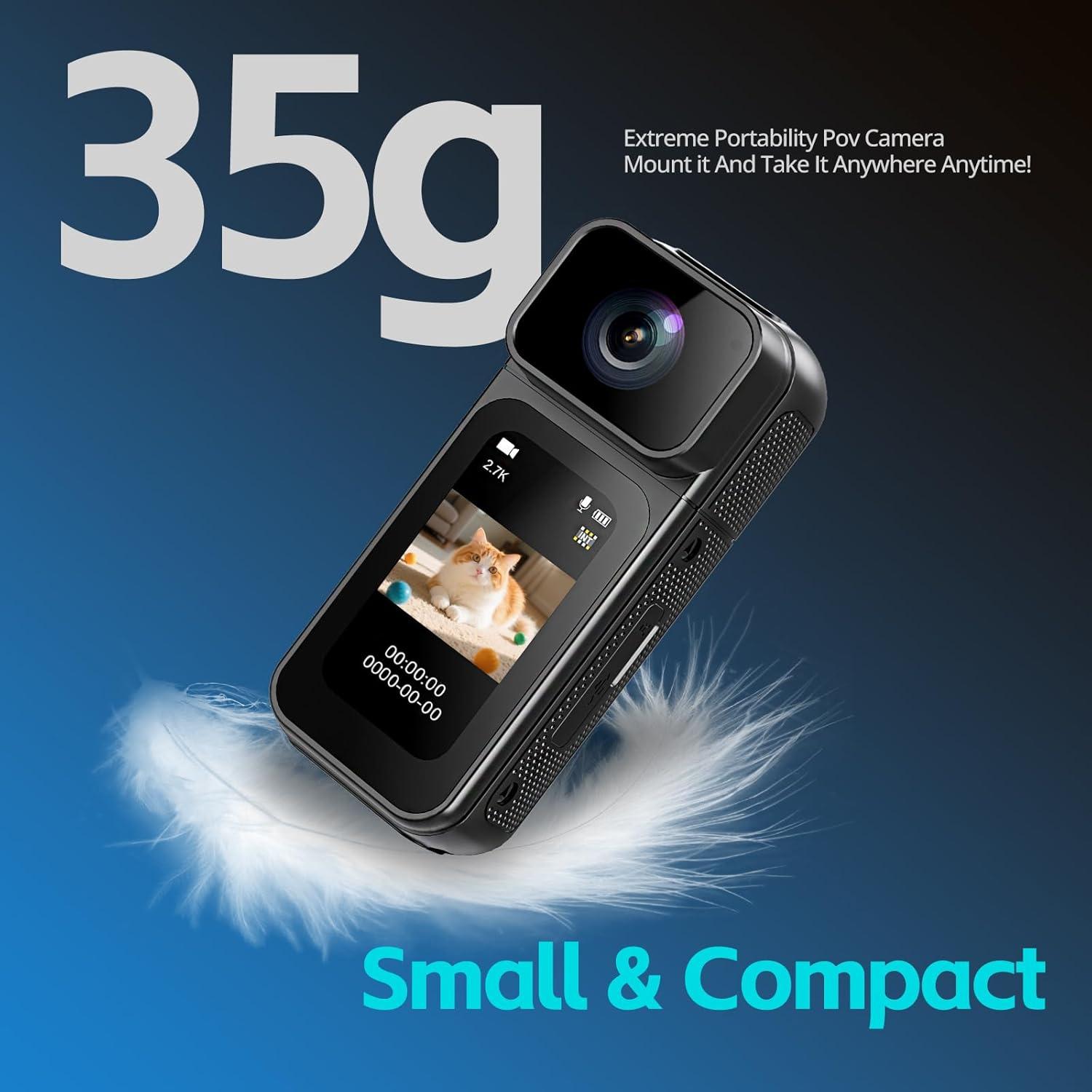 Cámara Corporal Mini 2.7K ANGELOYANG S80 con WiFi y Pantalla HD