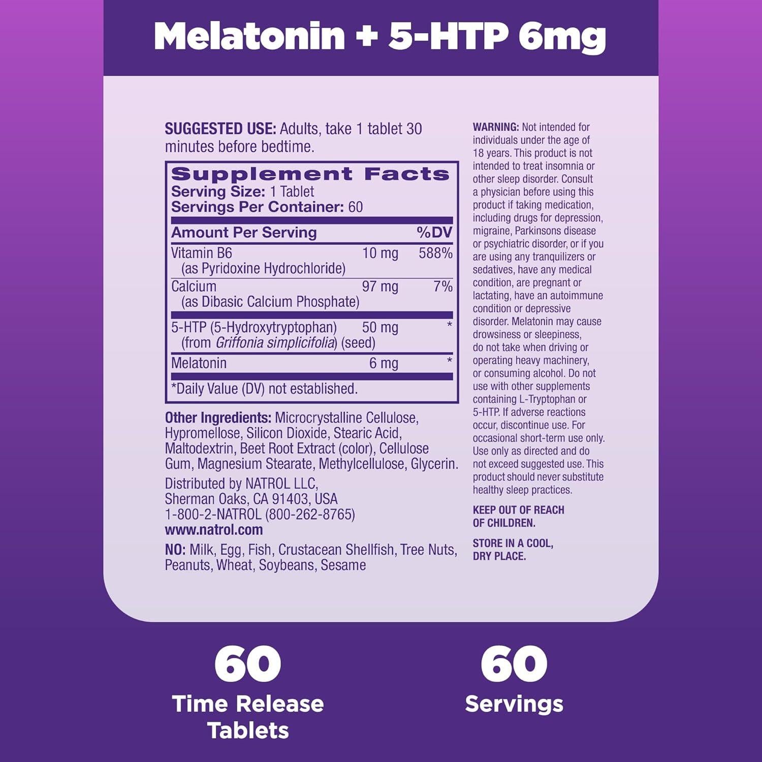 Natrol Melatonina + 5-HTP 60 Tabletas Liberación Prolongada