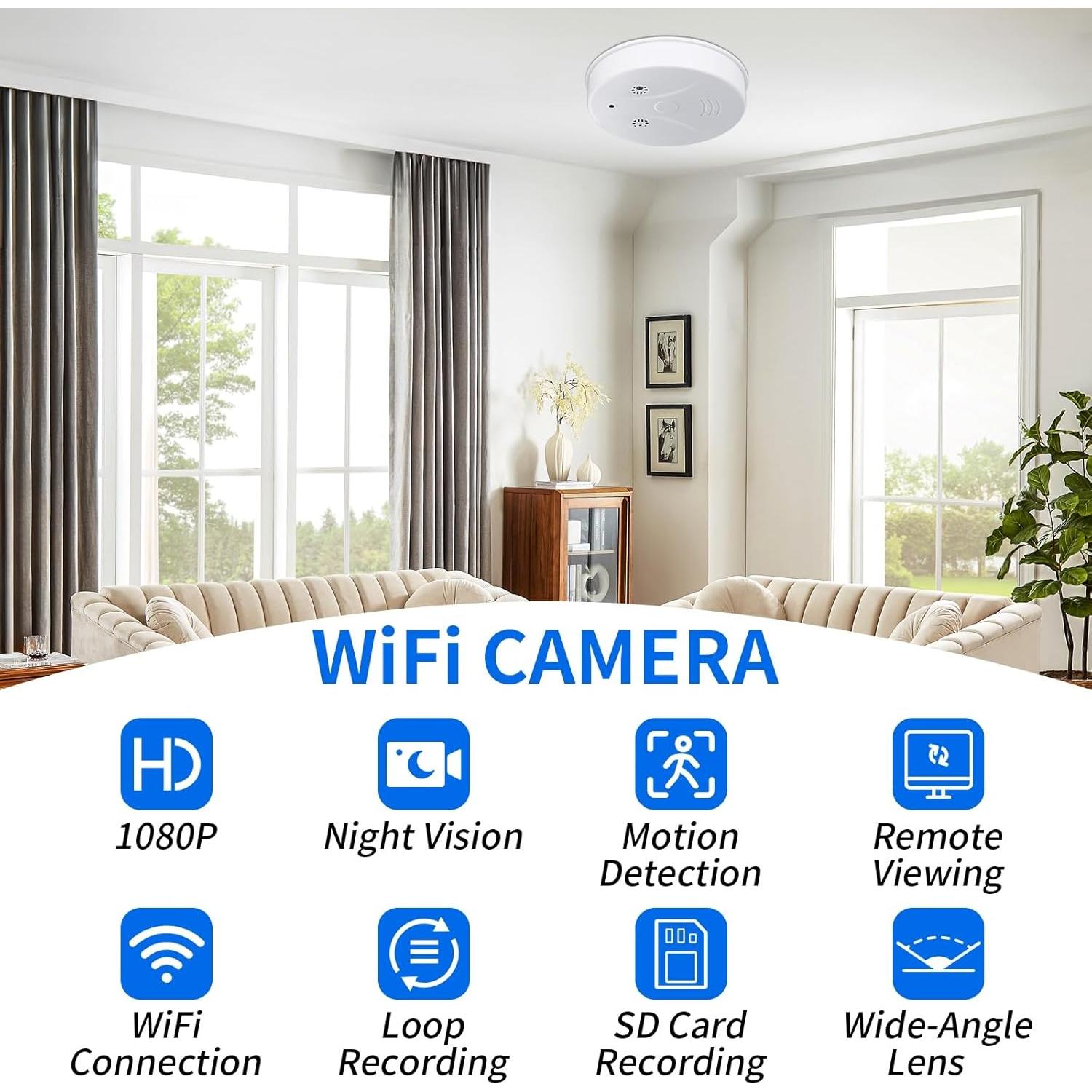 Cámara de Seguridad WiFi eovas 1080P Detector de Humo